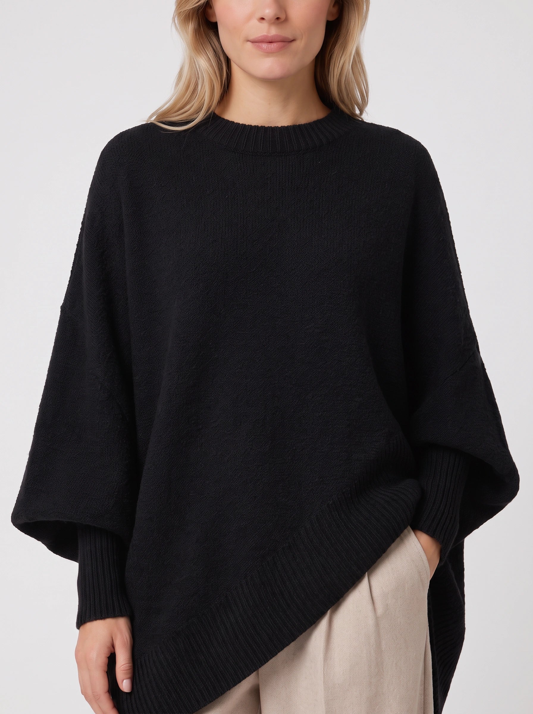 Poncho asymétrique Orlow - Pull cape oversize pour femme, manches côtelées, pull d'automne
