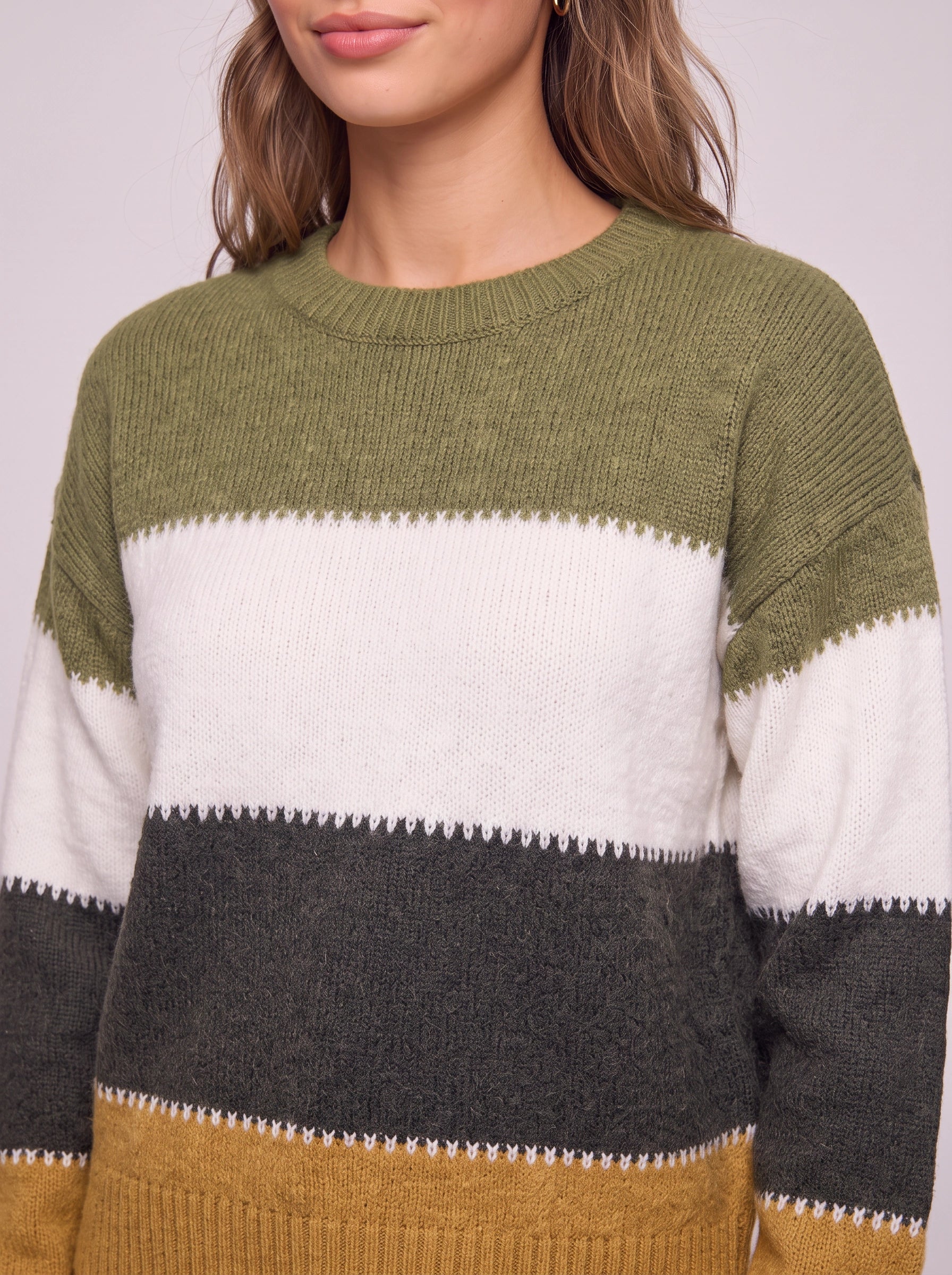 Pull à col rond rayé Brigande - Pull en maille à blocs de couleurs pour femme, décontracté, ample, automne-hiver