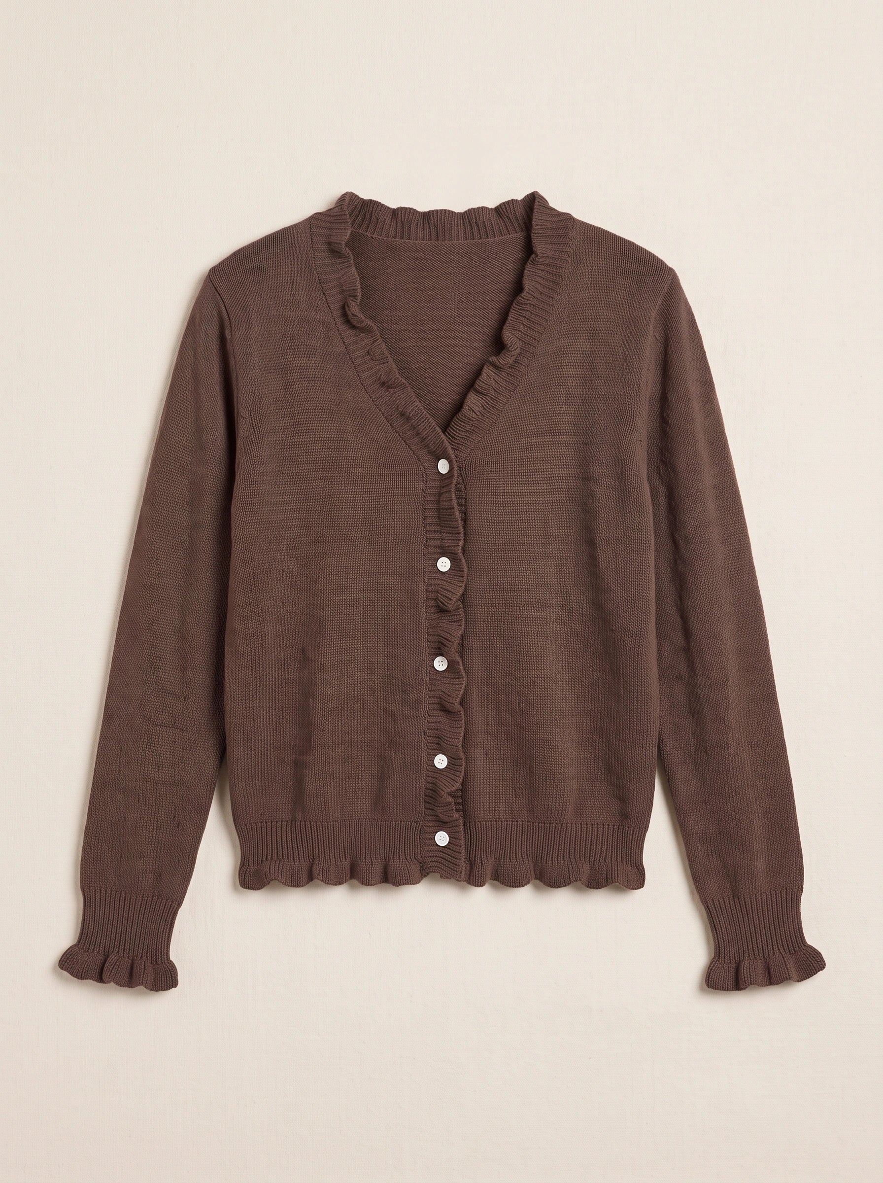 Frillrim Ruffle Trim Button-Front Cardigan – Waffle Knit Buttoned Long Sleeve Top Women Casual Fall Cardigan