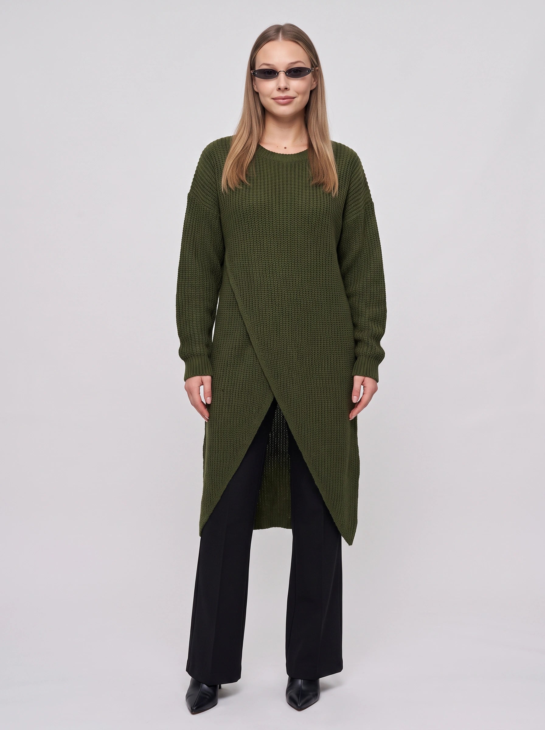 Crissvex Crossover Longline Knit Sweater – Ribbed Knit Sweater Women Oversized Casual Longline Cardigan