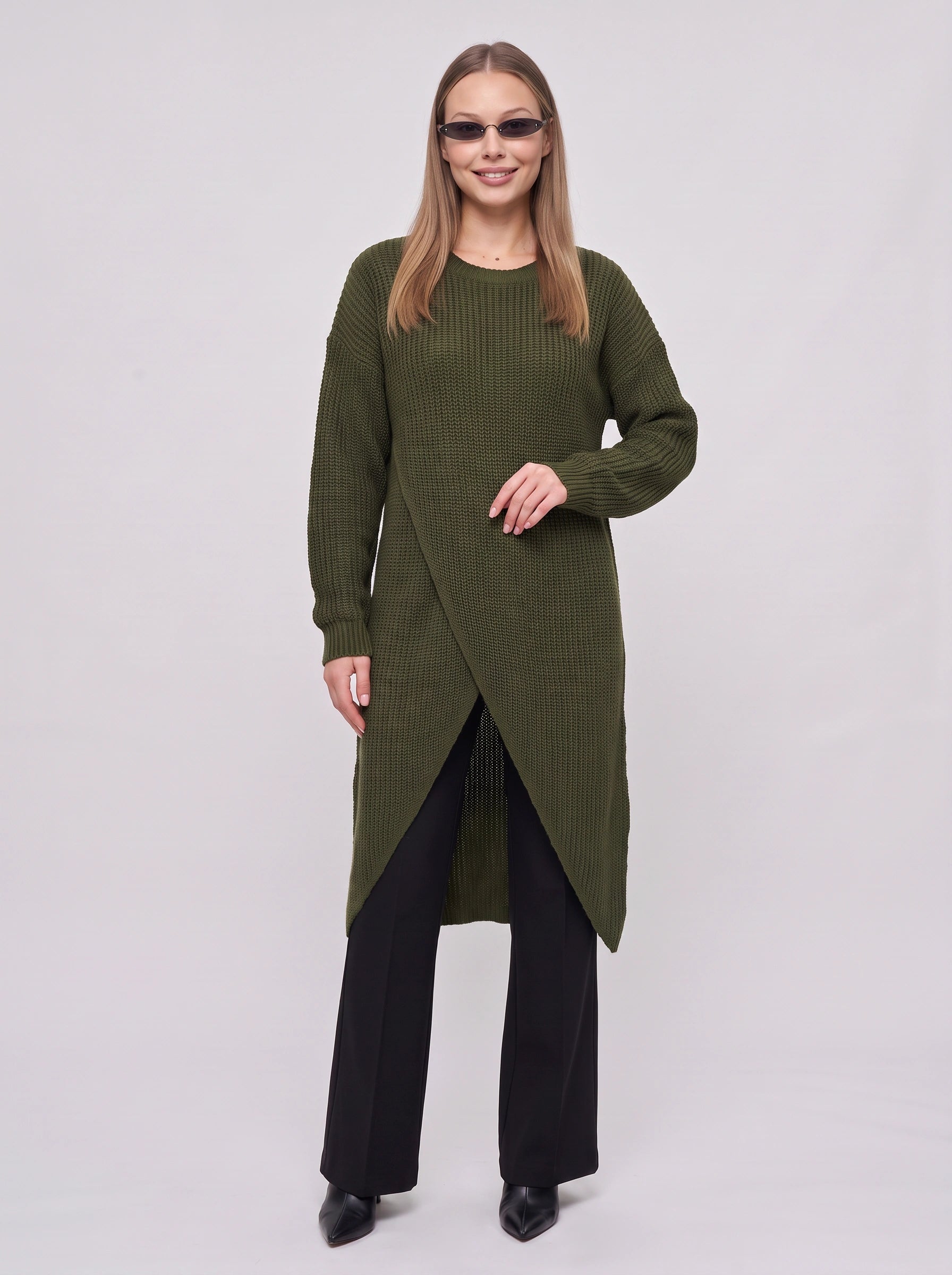 Crissvex Crossover Longline Knit Sweater – Ribbed Knit Sweater Women Oversized Casual Longline Cardigan
