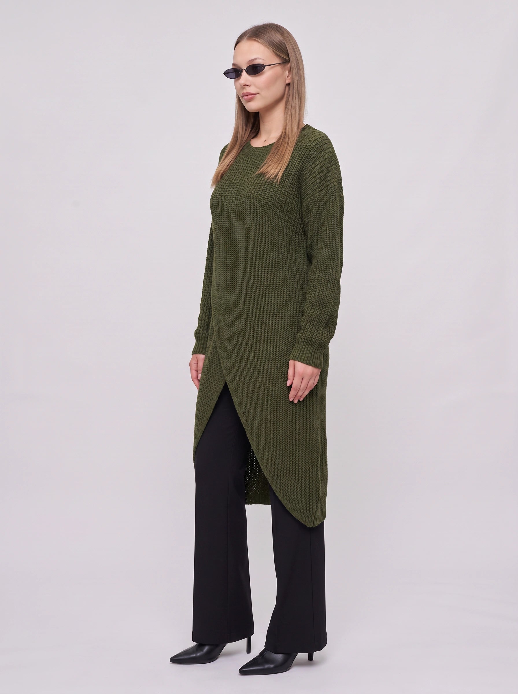 Crissvex Crossover Longline Knit Sweater – Ribbed Knit Sweater Women Oversized Casual Longline Cardigan