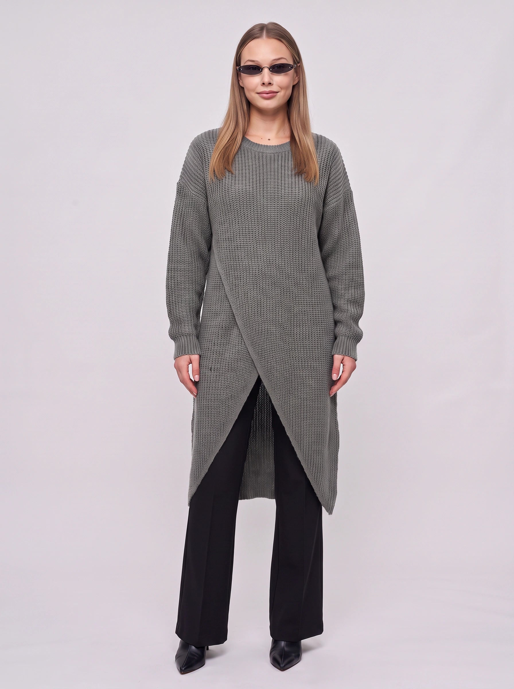 Crissvex Crossover Longline Knit Sweater – Ribbed Knit Sweater Women Oversized Casual Longline Cardigan