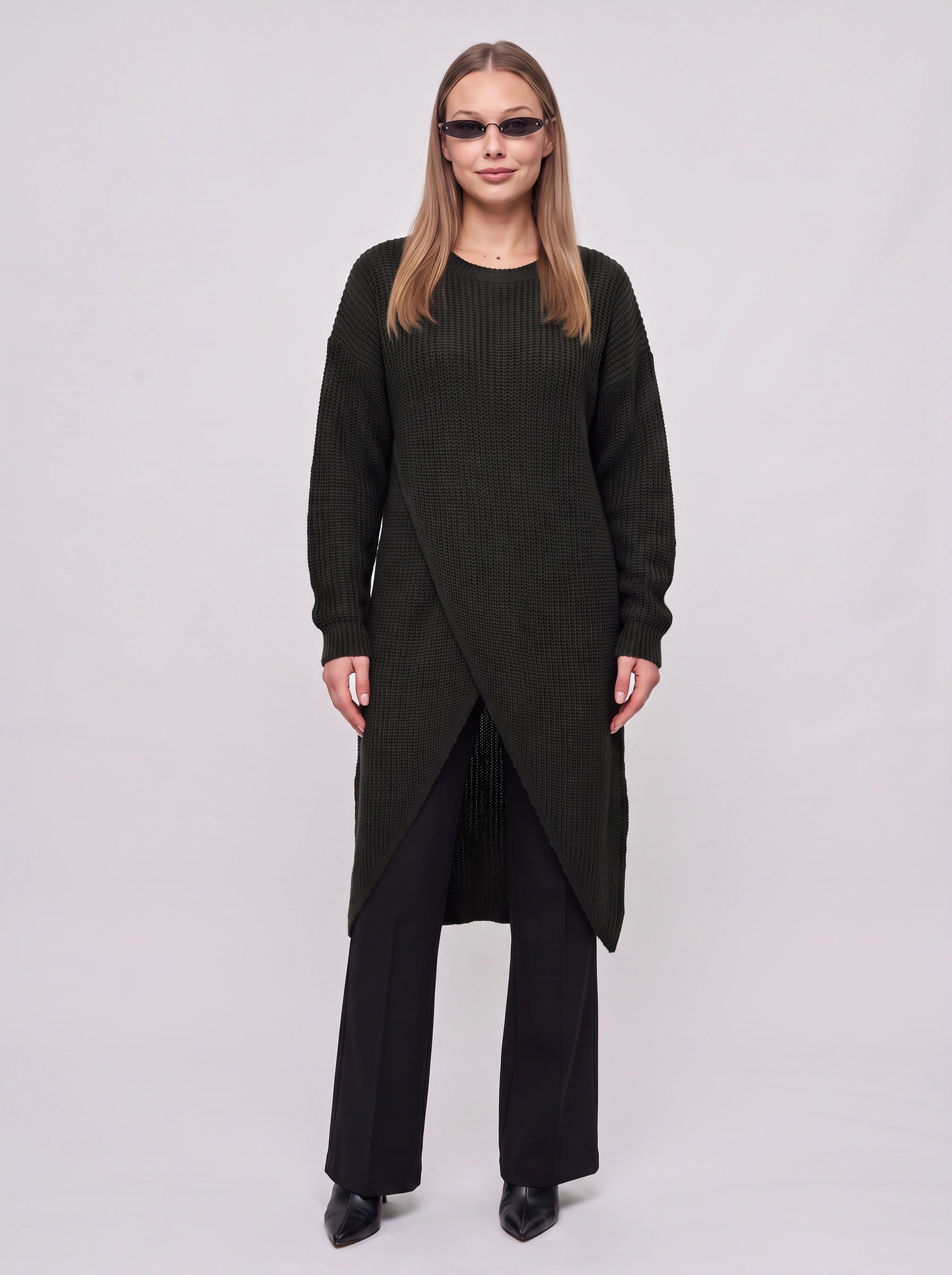 Crissvex Crossover Longline Knit Sweater – Ribbed Knit Sweater Women Oversized Casual Longline Cardigan