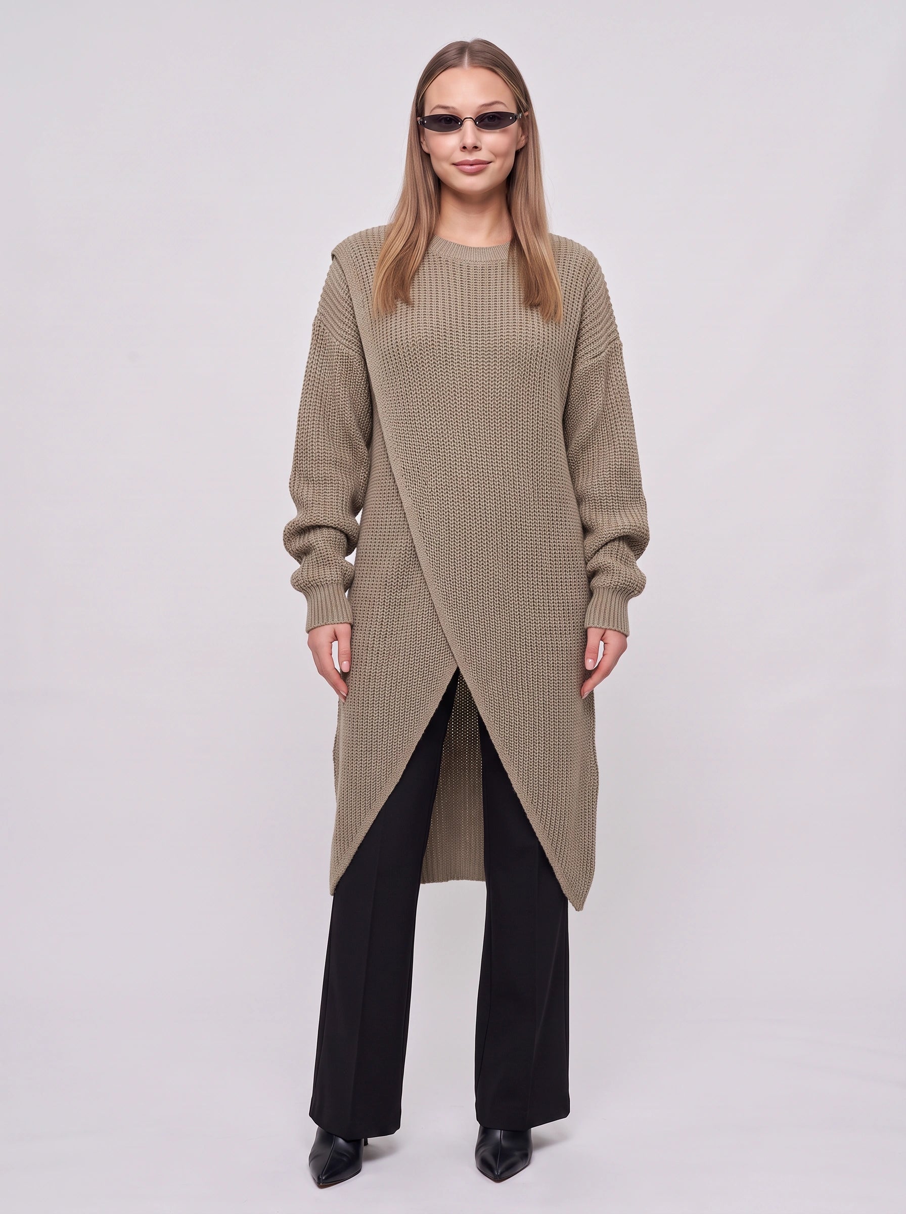 Crissvex Crossover Longline Knit Sweater – Ribbed Knit Sweater Women Oversized Casual Longline Cardigan
