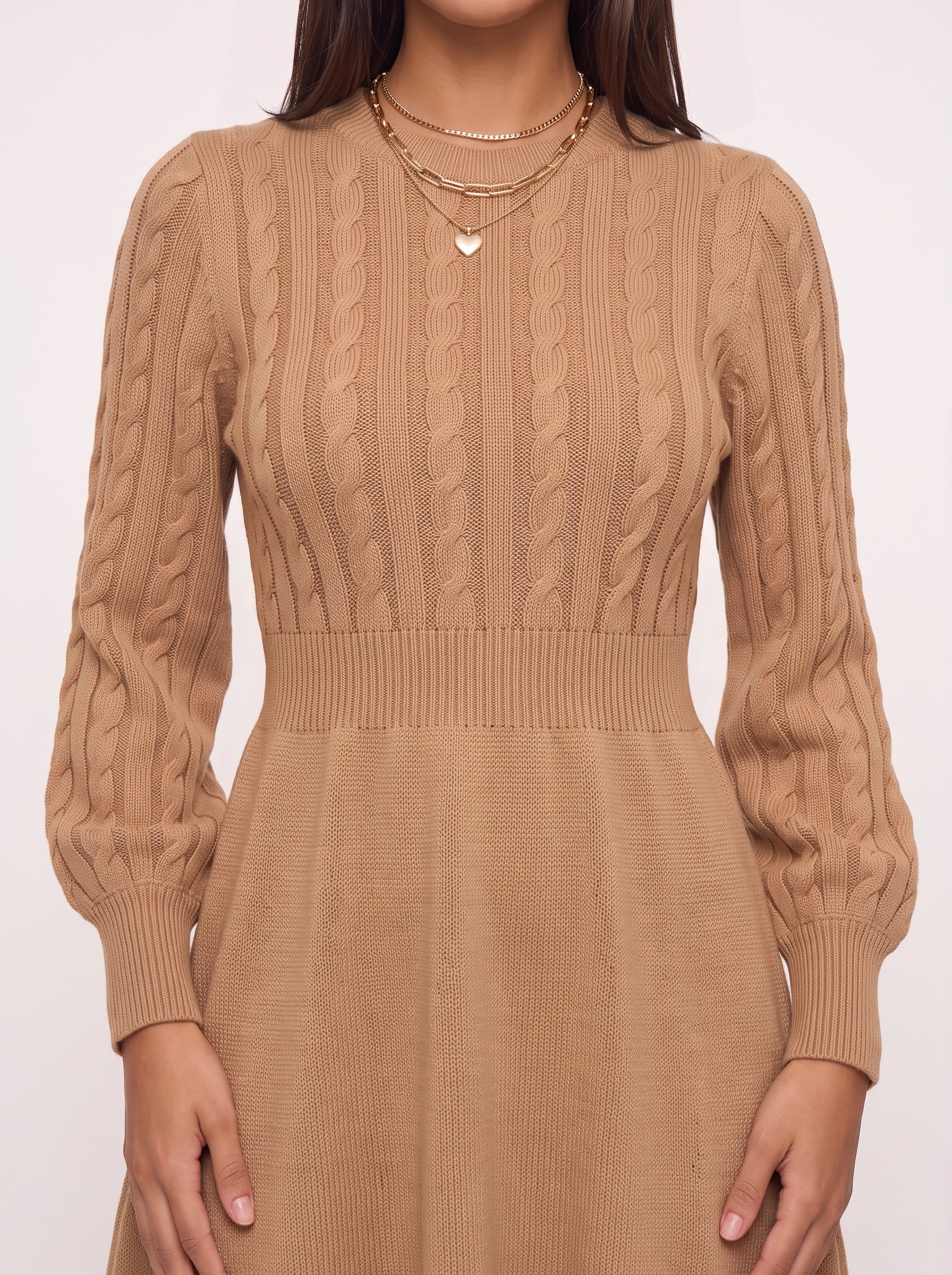Robe courte Cablora en maille torsadée, coupe évasée - robe-pull à manches longues pour femme, robe courte d’automne de cocktail, professionnelle décontractée