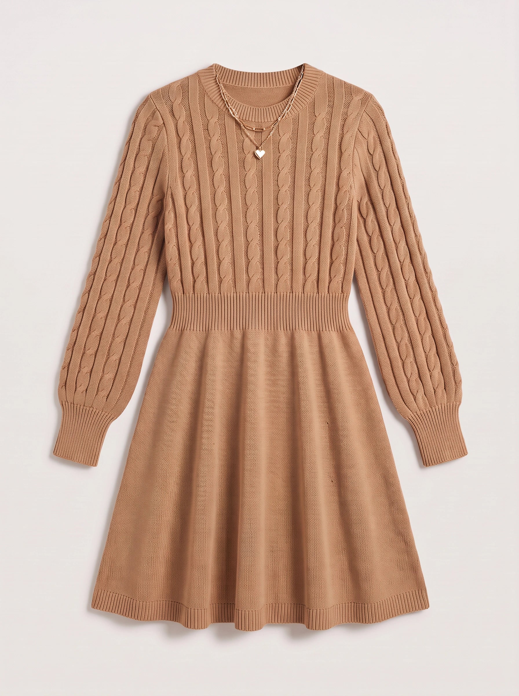 Robe courte Cablora en maille torsadée, coupe évasée - robe-pull à manches longues pour femme, robe courte d’automne de cocktail, professionnelle décontractée
