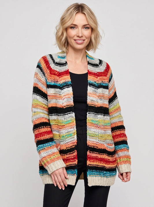 Bandara Open Longline Knit Cardigan – Striped Oversized Sweater Women Chunky Fall Boho Casual Cardigan