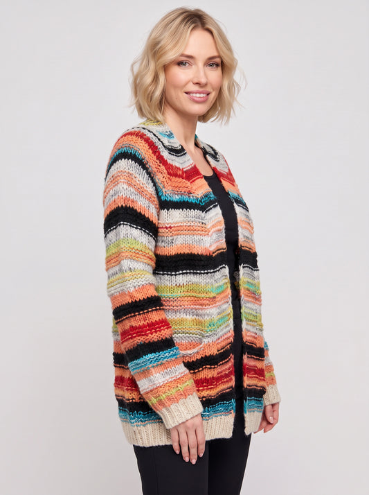Bandara Open Longline Knit Cardigan – Striped Oversized Sweater Women Chunky Fall Boho Casual Cardigan