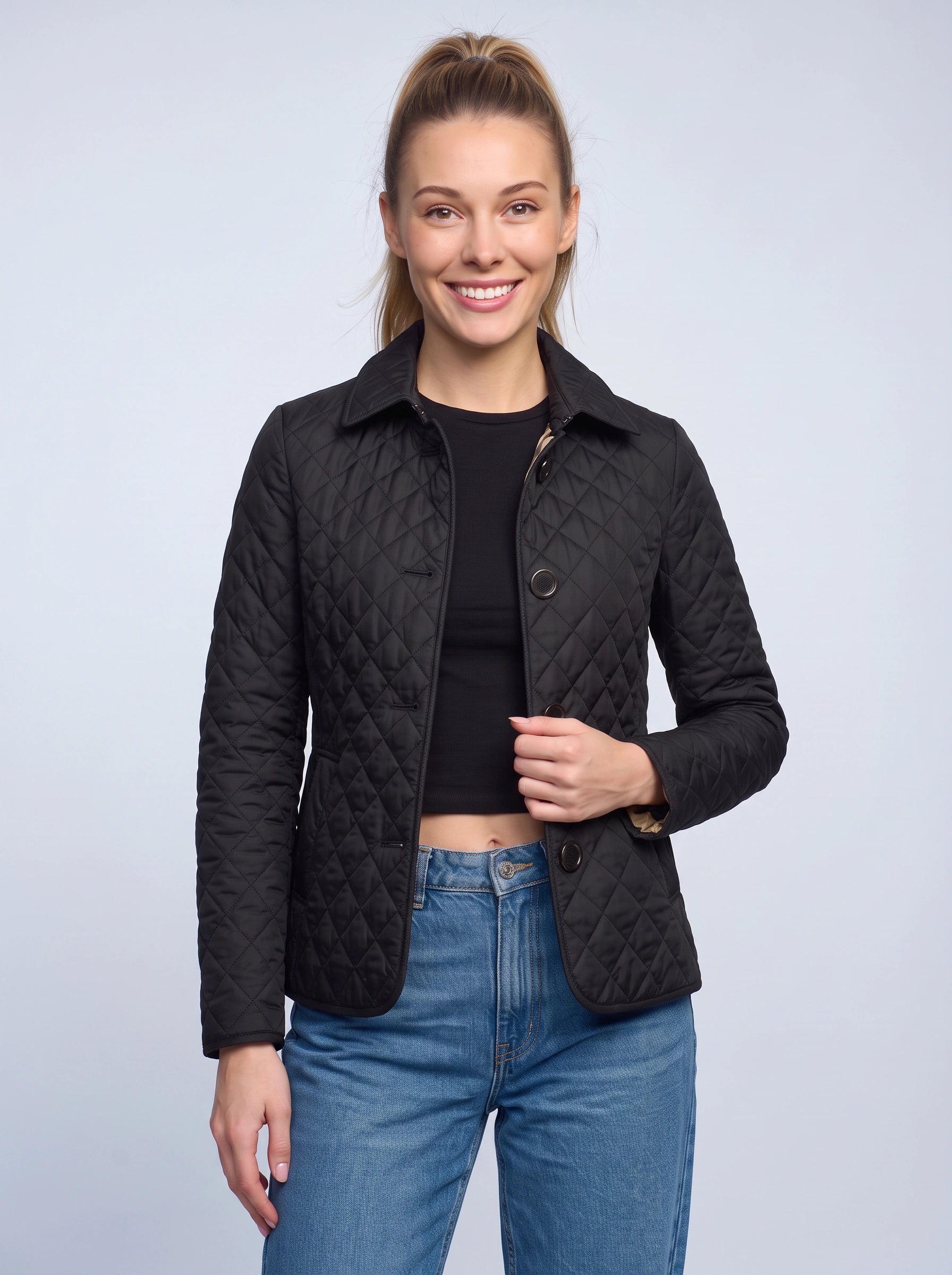 Veste matelassée à losanges Quilara - veste légère matelassée pour femme, décontractée, automne, à col et fermeture boutonnée sur le devant