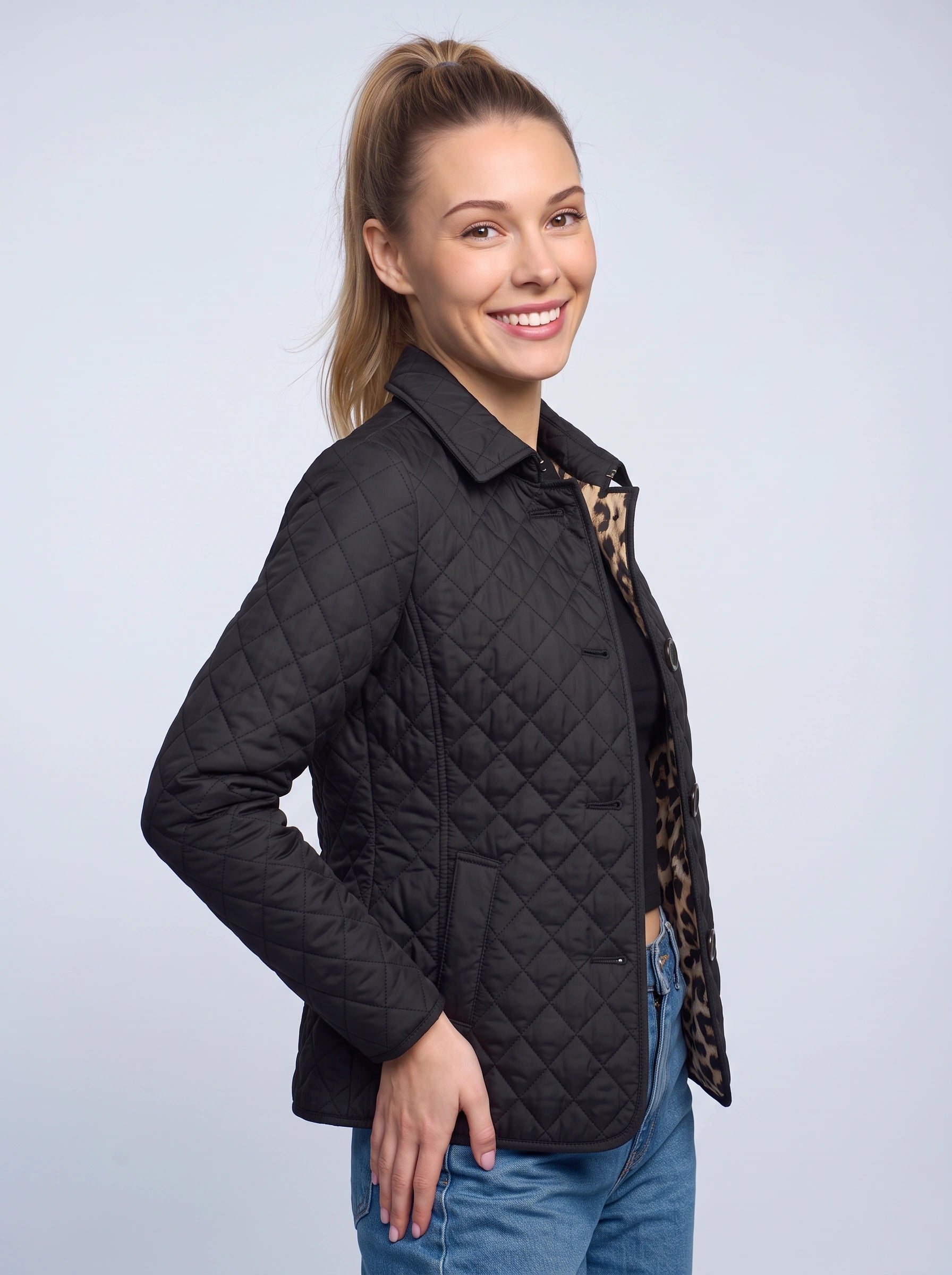 Veste matelassée à losanges Quilara - veste légère matelassée pour femme, décontractée, automne, à col et fermeture boutonnée sur le devant