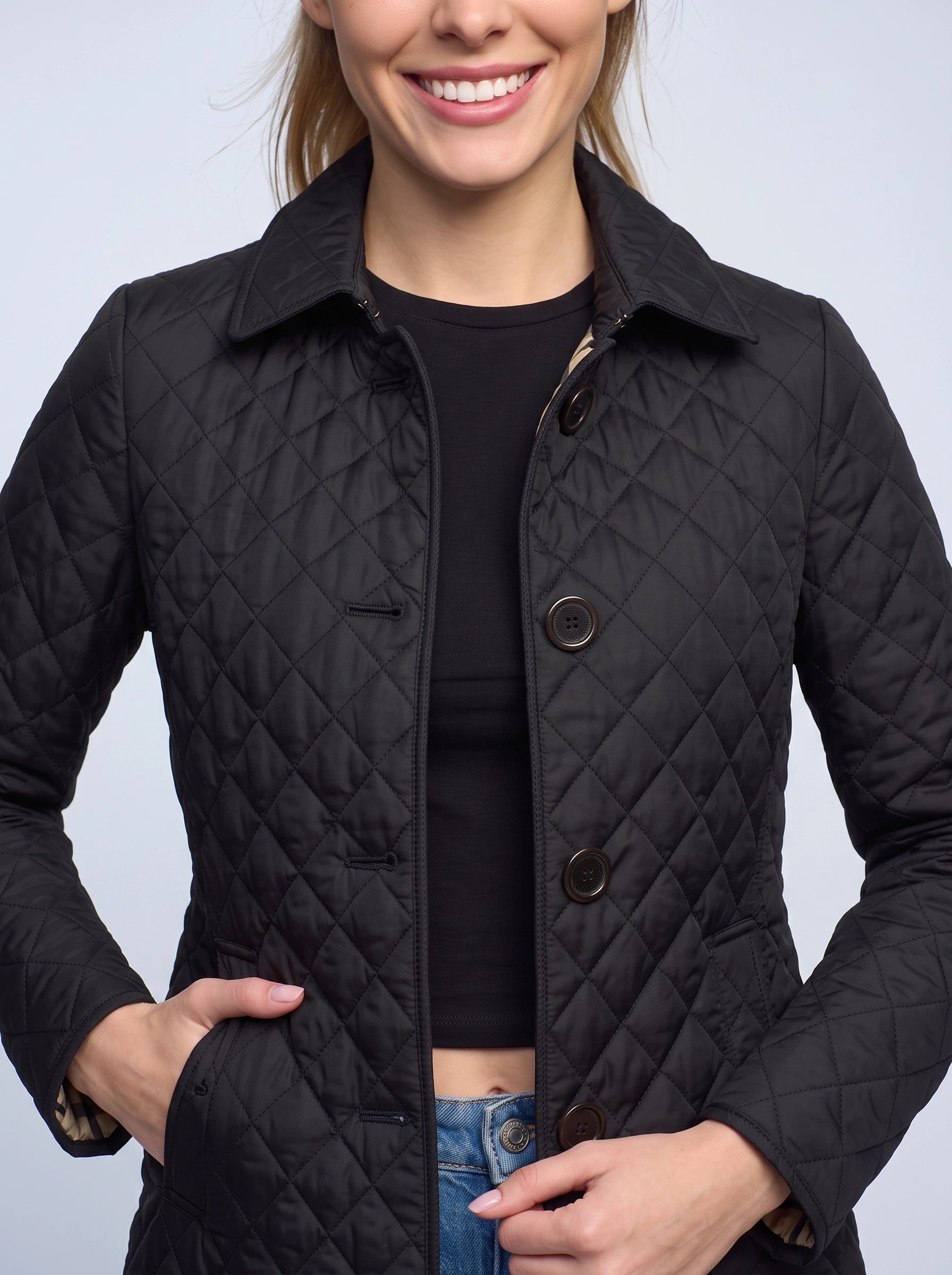 Veste matelassée à losanges Quilara - veste légère matelassée pour femme, décontractée, automne, à col et fermeture boutonnée sur le devant