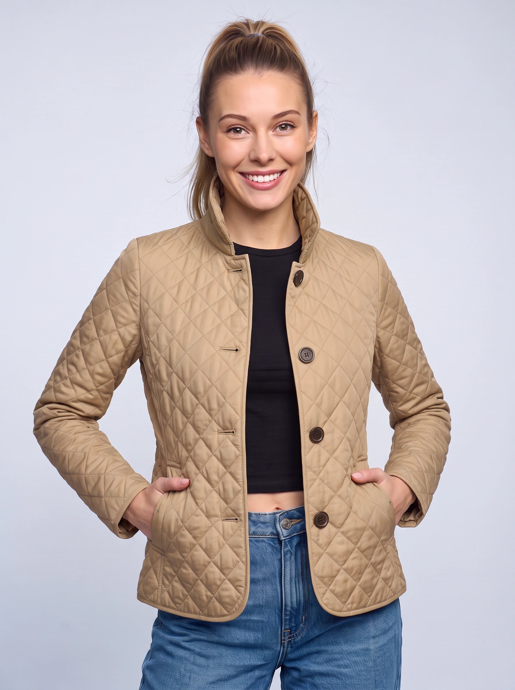 Veste matelassée à losanges Quilara - veste légère matelassée pour femme, décontractée, automne, à col et fermeture boutonnée sur le devant