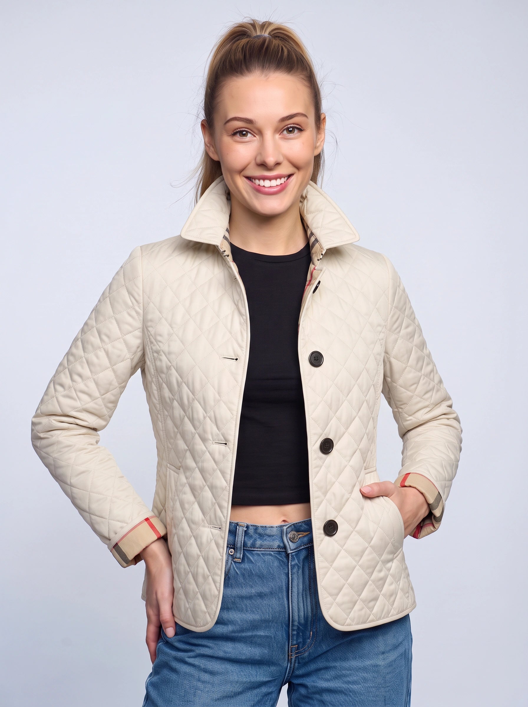 Veste matelassée à losanges Quilara - veste légère matelassée pour femme, décontractée, automne, à col et fermeture boutonnée sur le devant