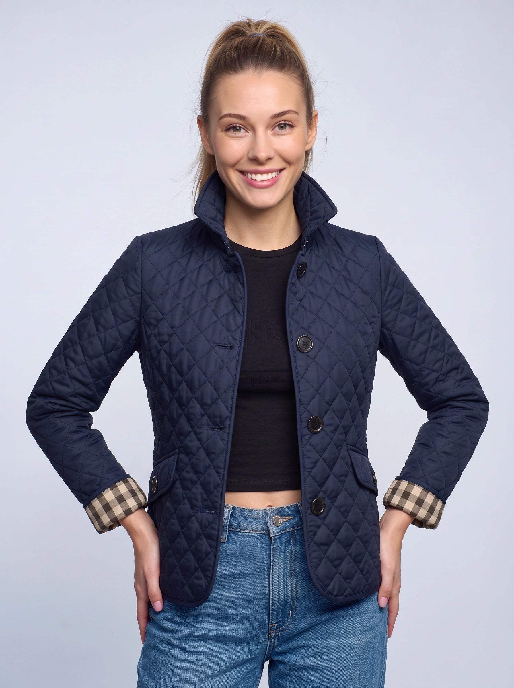 Veste matelassée à losanges Quilara - veste légère matelassée pour femme, décontractée, automne, à col et fermeture boutonnée sur le devant