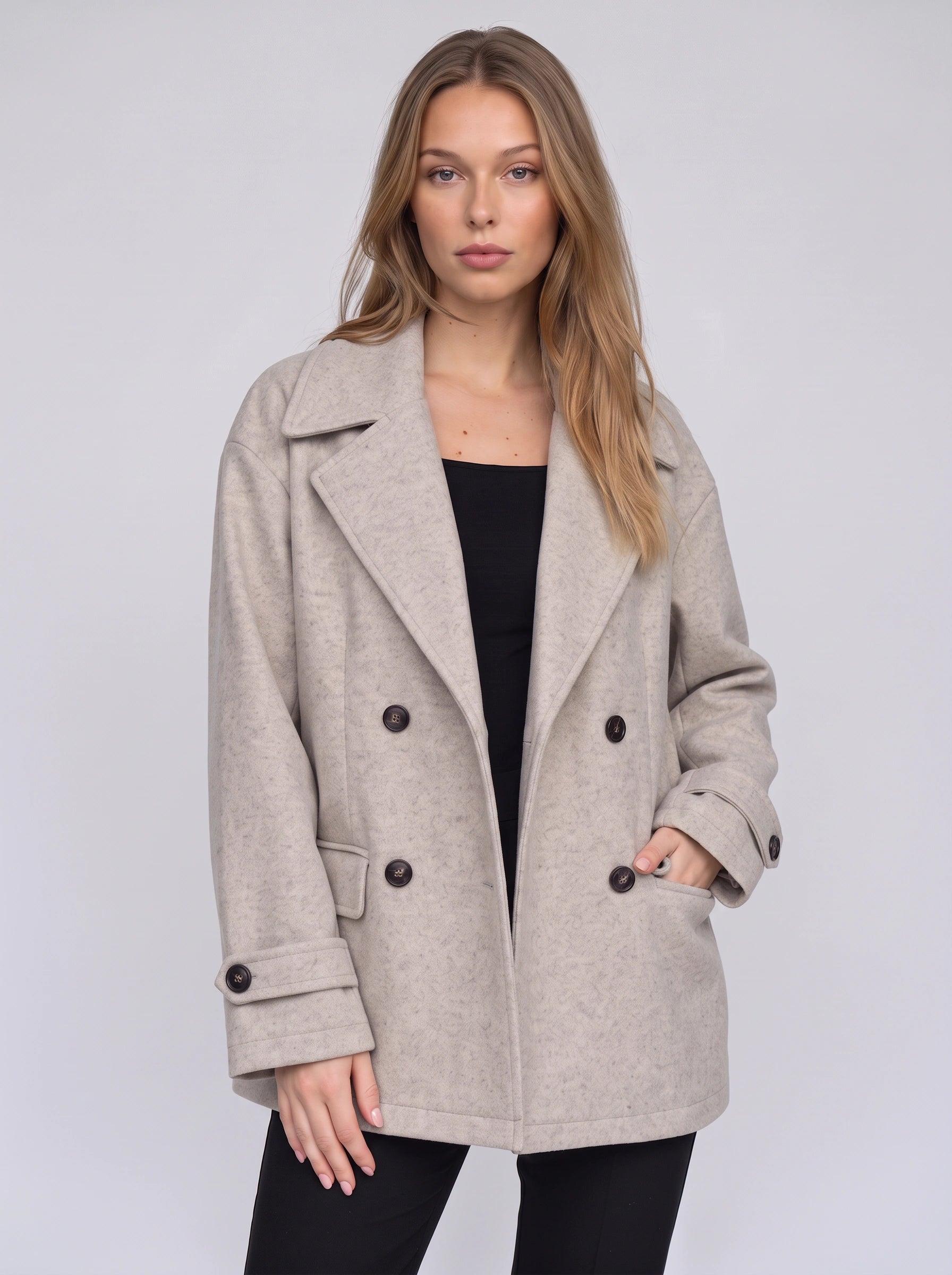 Blazer oversize croisé Brenton - veste ajustée pour femme en mélange de laine, tenue de bureau classique