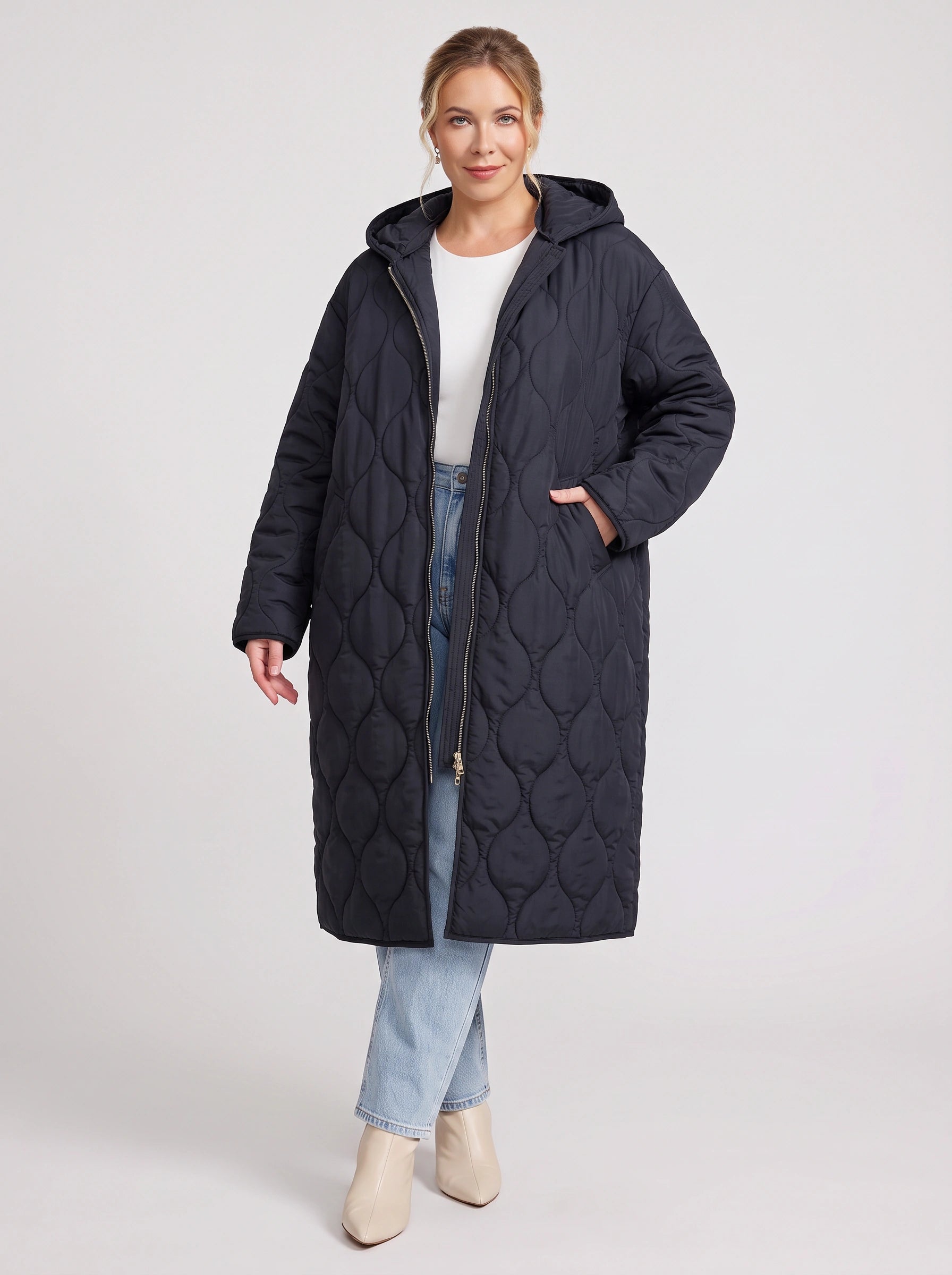 Manteau long matelassé à capuche Quiltura - doudoune longue à capuche pour femme, vêtement d'extérieur décontracté d'hiver