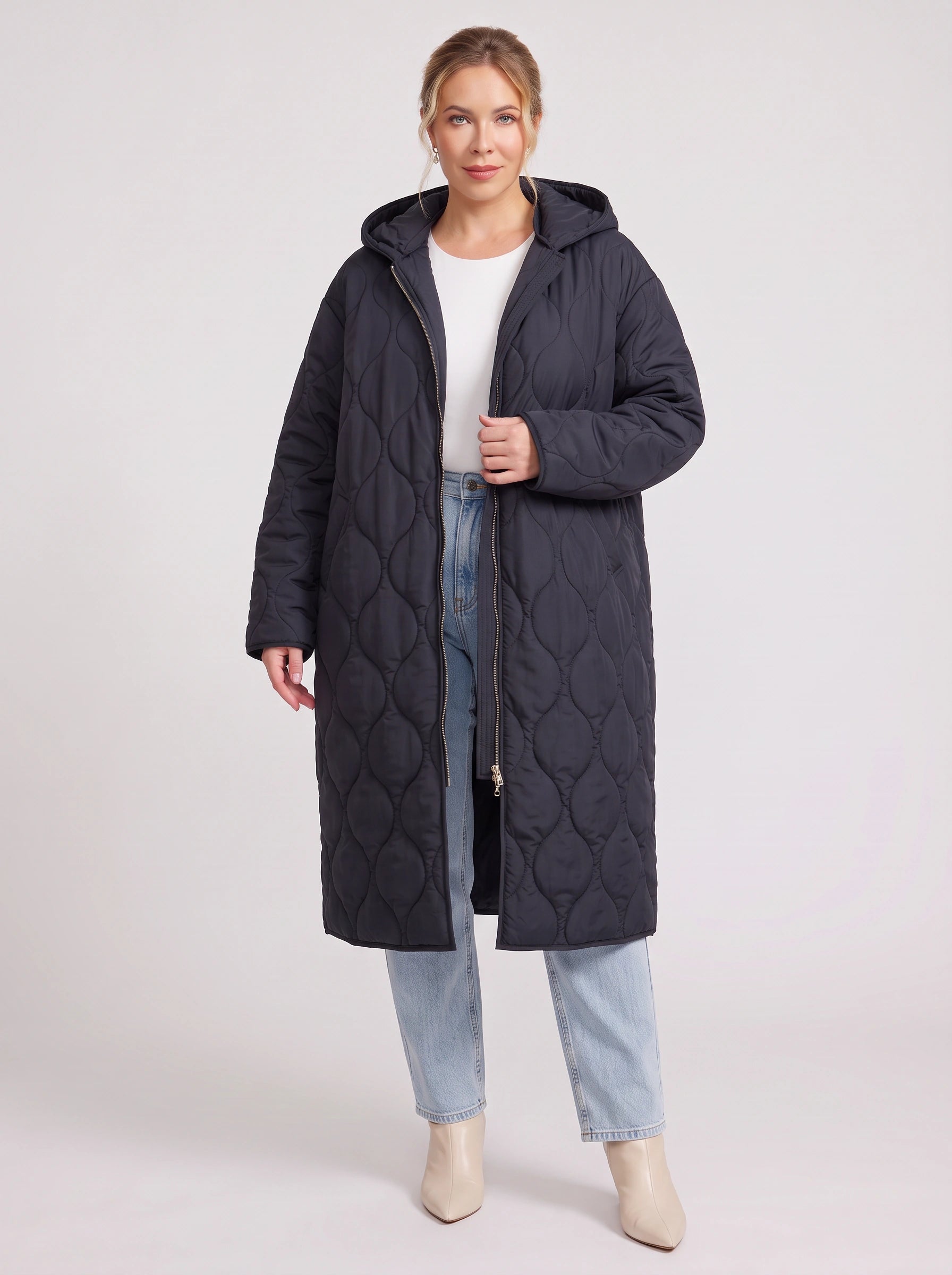 Manteau long matelassé à capuche Quiltura - doudoune longue à capuche pour femme, vêtement d'extérieur décontracté d'hiver
