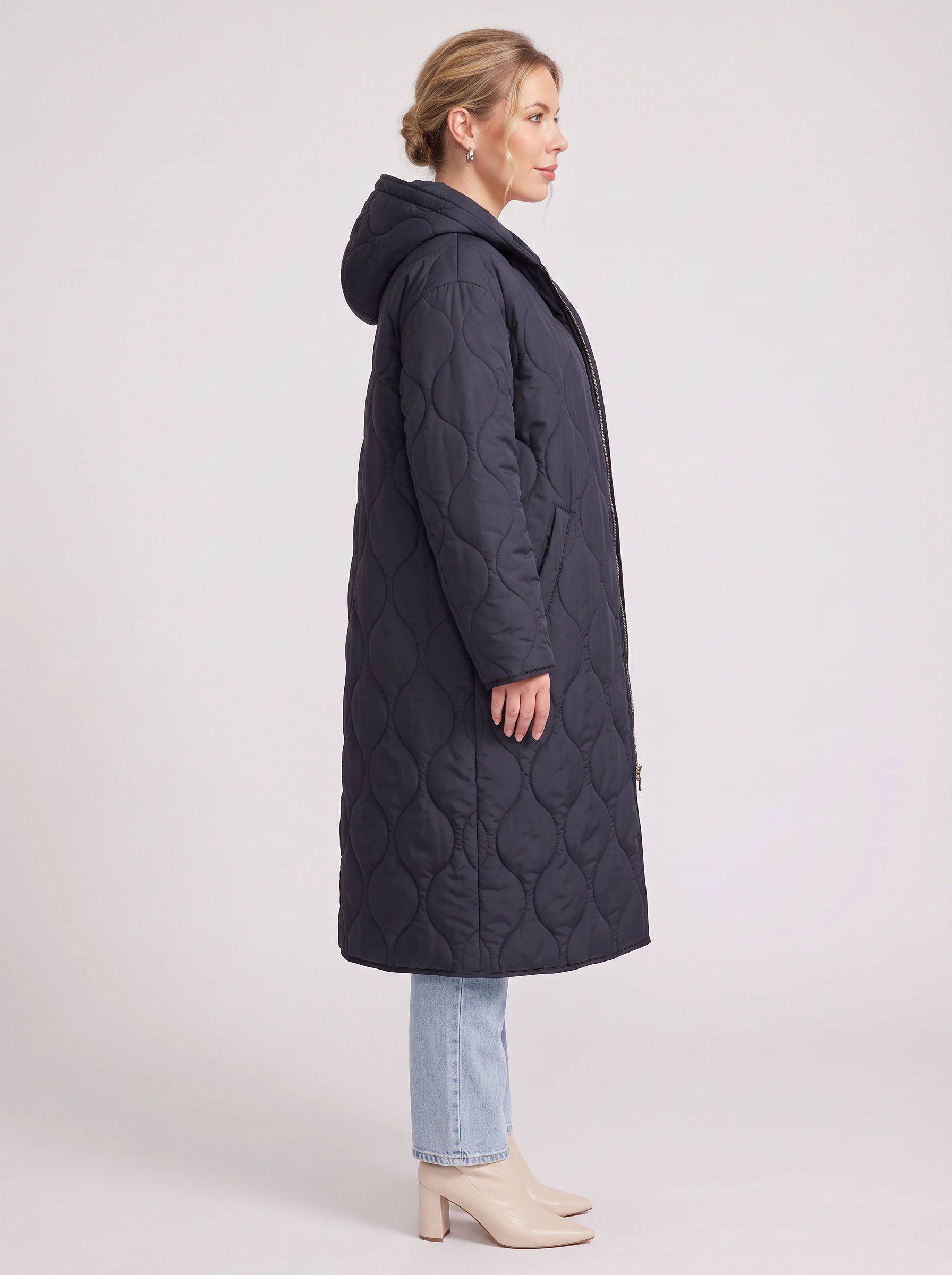 Manteau long matelassé à capuche Quiltura - doudoune longue à capuche pour femme, vêtement d'extérieur décontracté d'hiver