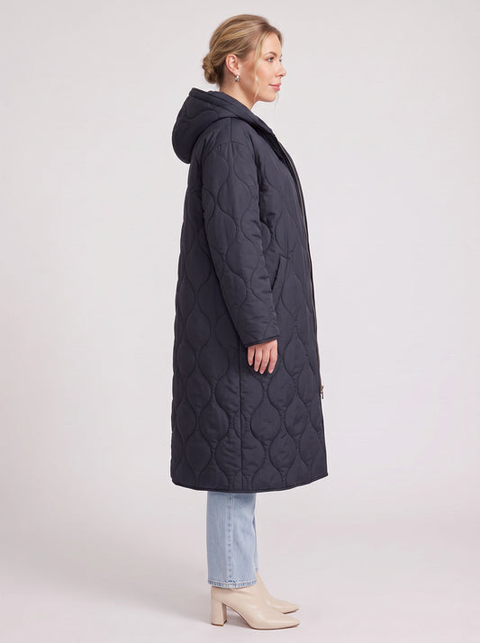 Quiltura Hooded Quilted Longline Coat – Women Puffer Jacket Long Hooded Winter Casual Outerwear