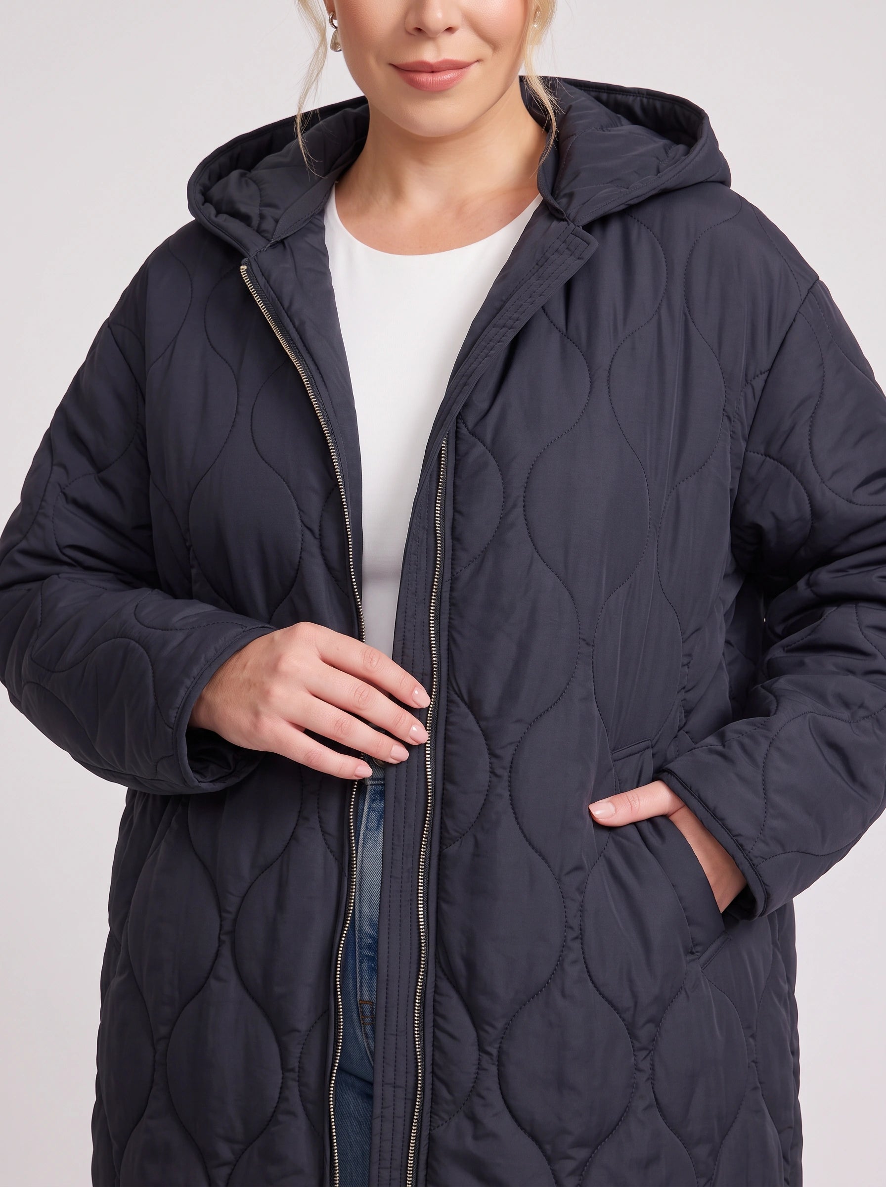 Manteau long matelassé à capuche Quiltura - doudoune longue à capuche pour femme, vêtement d'extérieur décontracté d'hiver