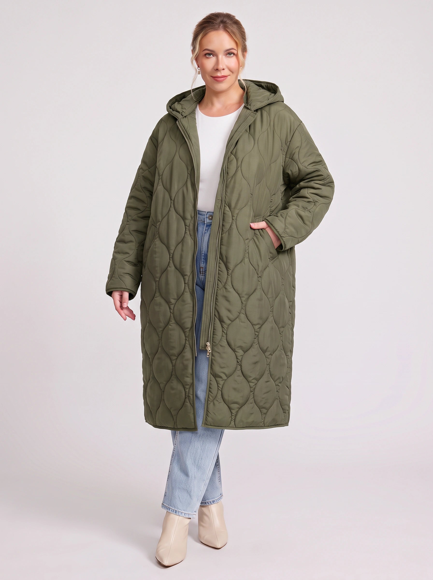 Manteau long matelassé à capuche Quiltura - doudoune longue à capuche pour femme, vêtement d'extérieur décontracté d'hiver
