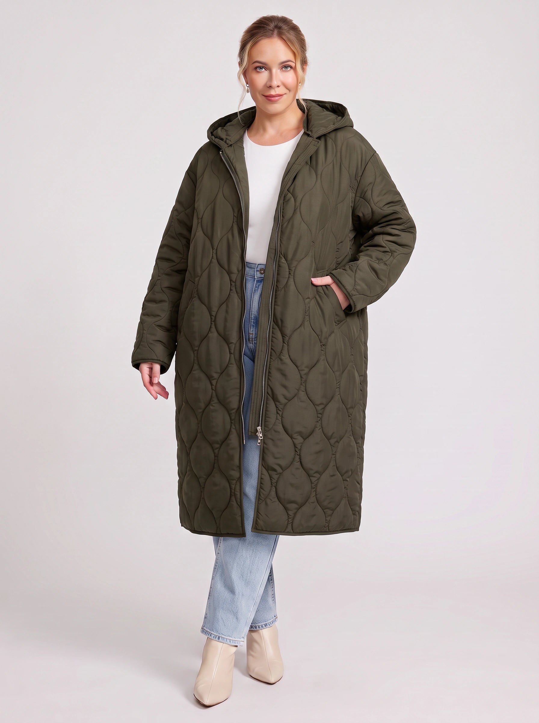 Manteau long matelassé à capuche Quiltura - doudoune longue à capuche pour femme, vêtement d'extérieur décontracté d'hiver