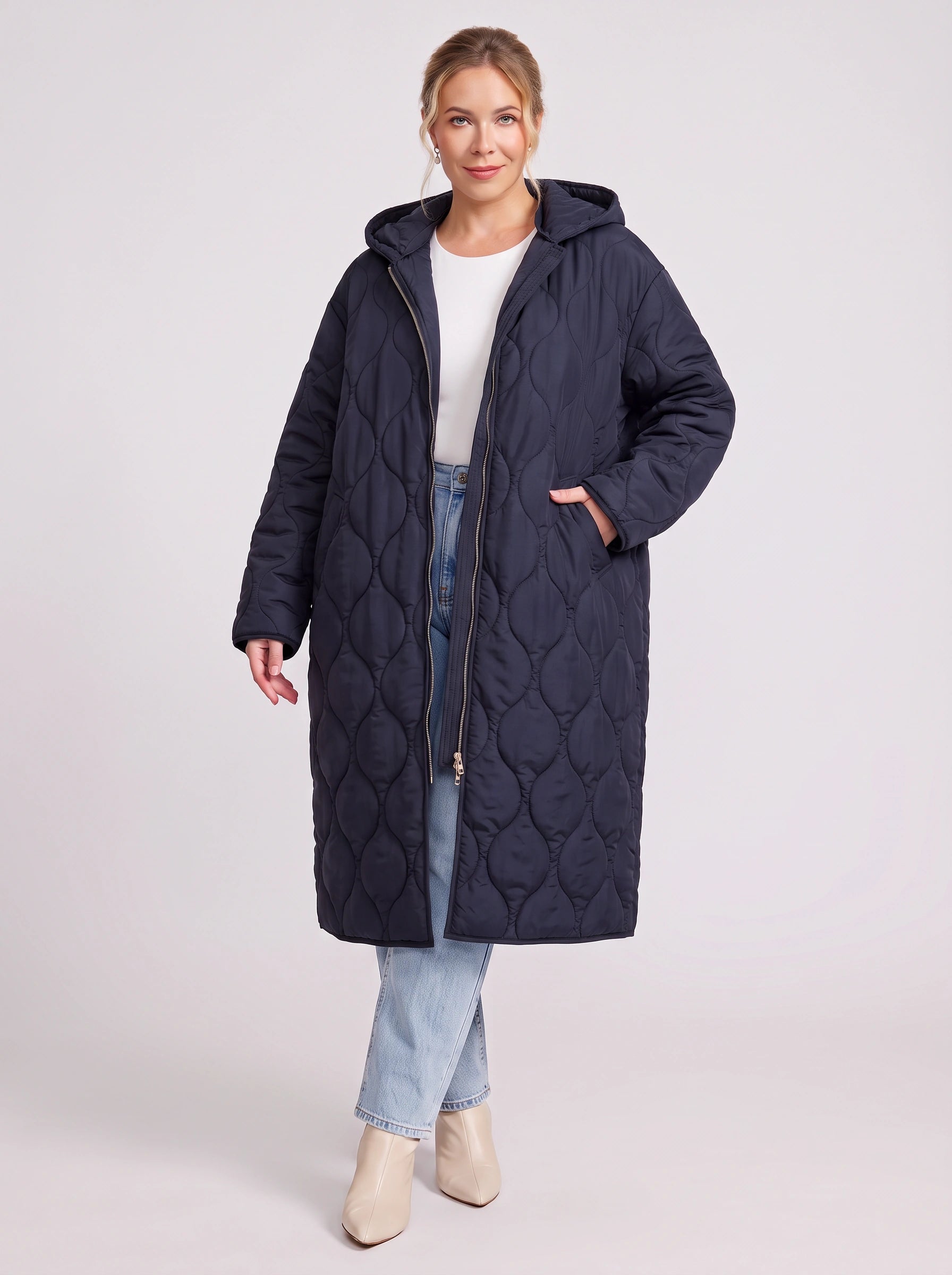 Manteau long matelassé à capuche Quiltura - doudoune longue à capuche pour femme, vêtement d'extérieur décontracté d'hiver