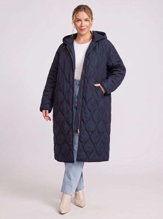 Quiltura Hooded Quilted Longline Coat – Women Puffer Jacket Long Hooded Winter Casual Outerwear