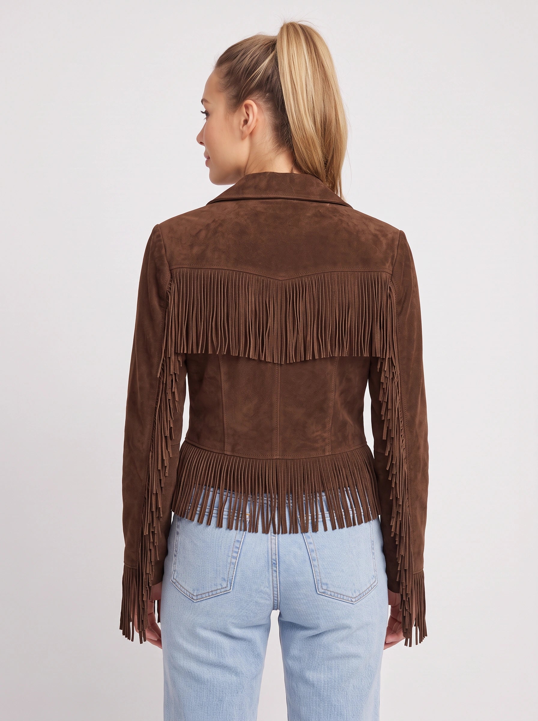 Veste courte à franges en daim Frinola - veste western bohème pour femme, à boutons sur le devant, vêtement d'extérieur décontracté d'automne