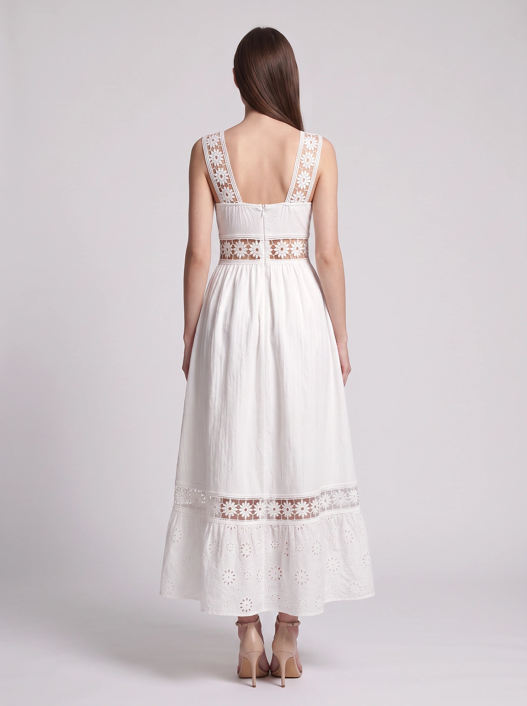 Robe midi plissée en dentelle à volants Piètro – robe d’été pour femme, idéale pour un mariage, les vacances ou une tenue décontractée