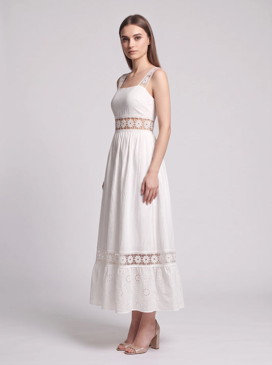 Robe midi plissée en dentelle à volants Piètro – robe d’été pour femme, idéale pour un mariage, les vacances ou une tenue décontractée