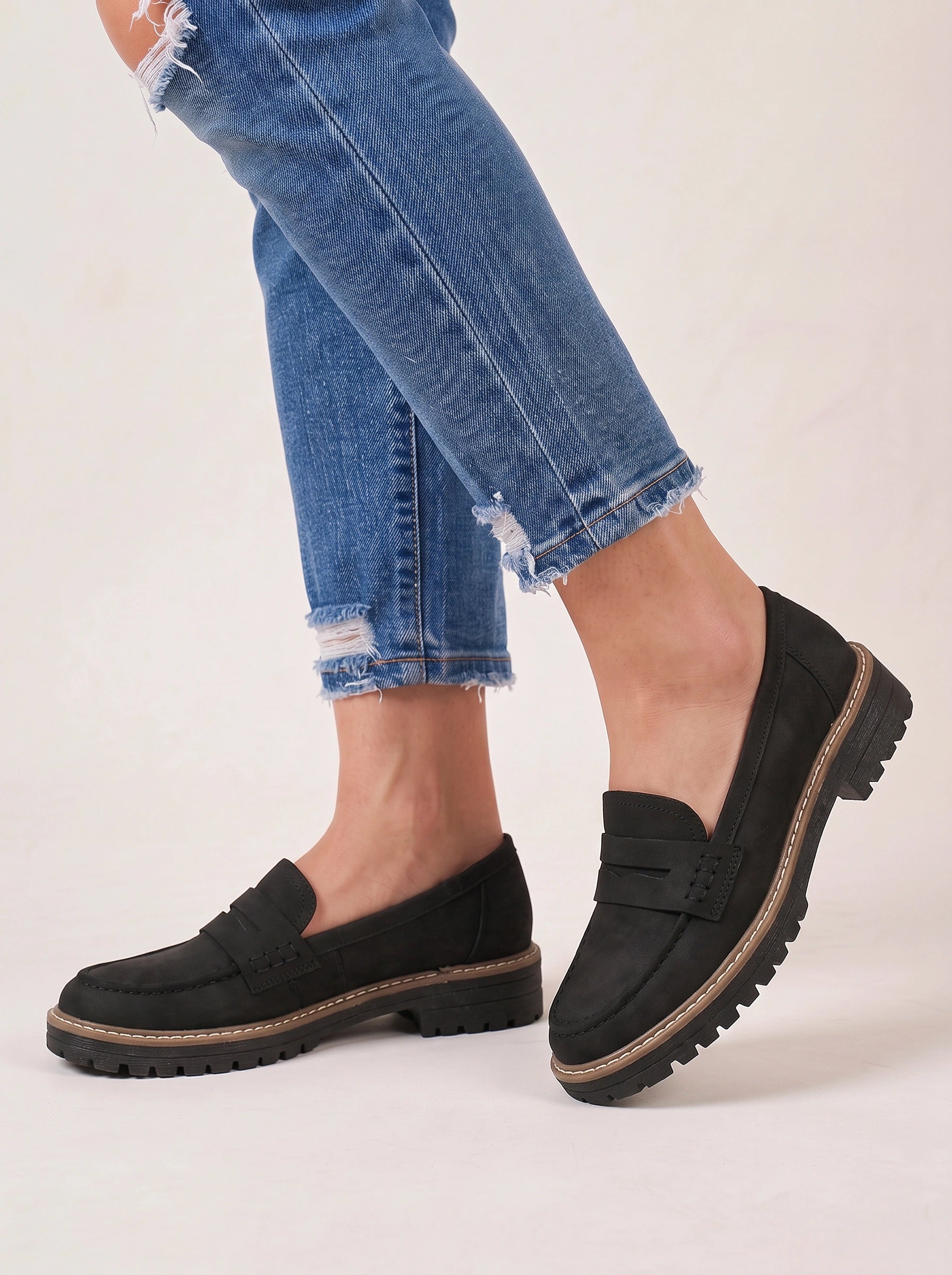 Mocassins à plateforme épaisse Treadmark - mocassins penny en cuir à enfiler pour femme, décontractés, automne