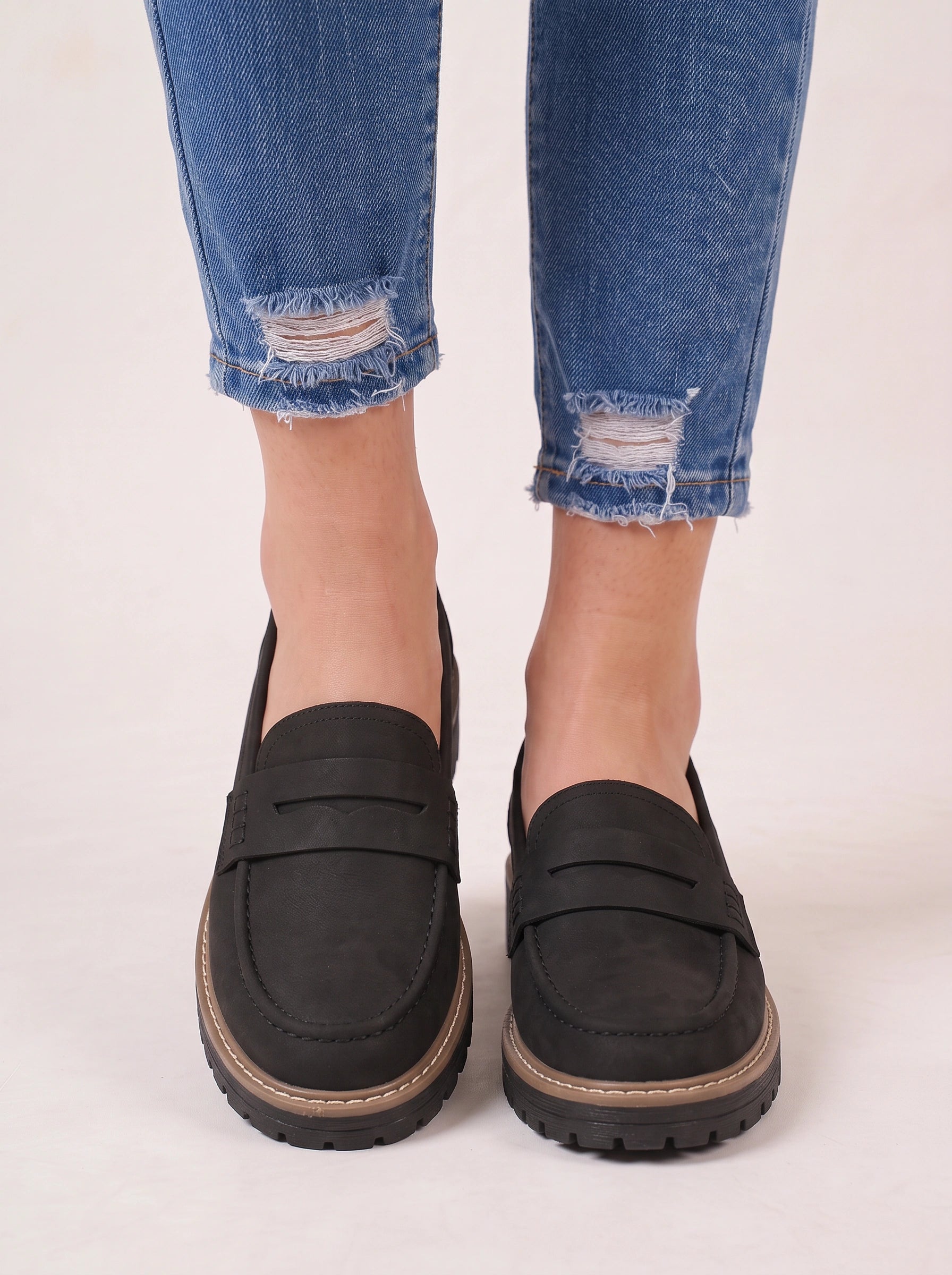 Mocassins à plateforme épaisse Treadmark - mocassins penny en cuir à enfiler pour femme, décontractés, automne