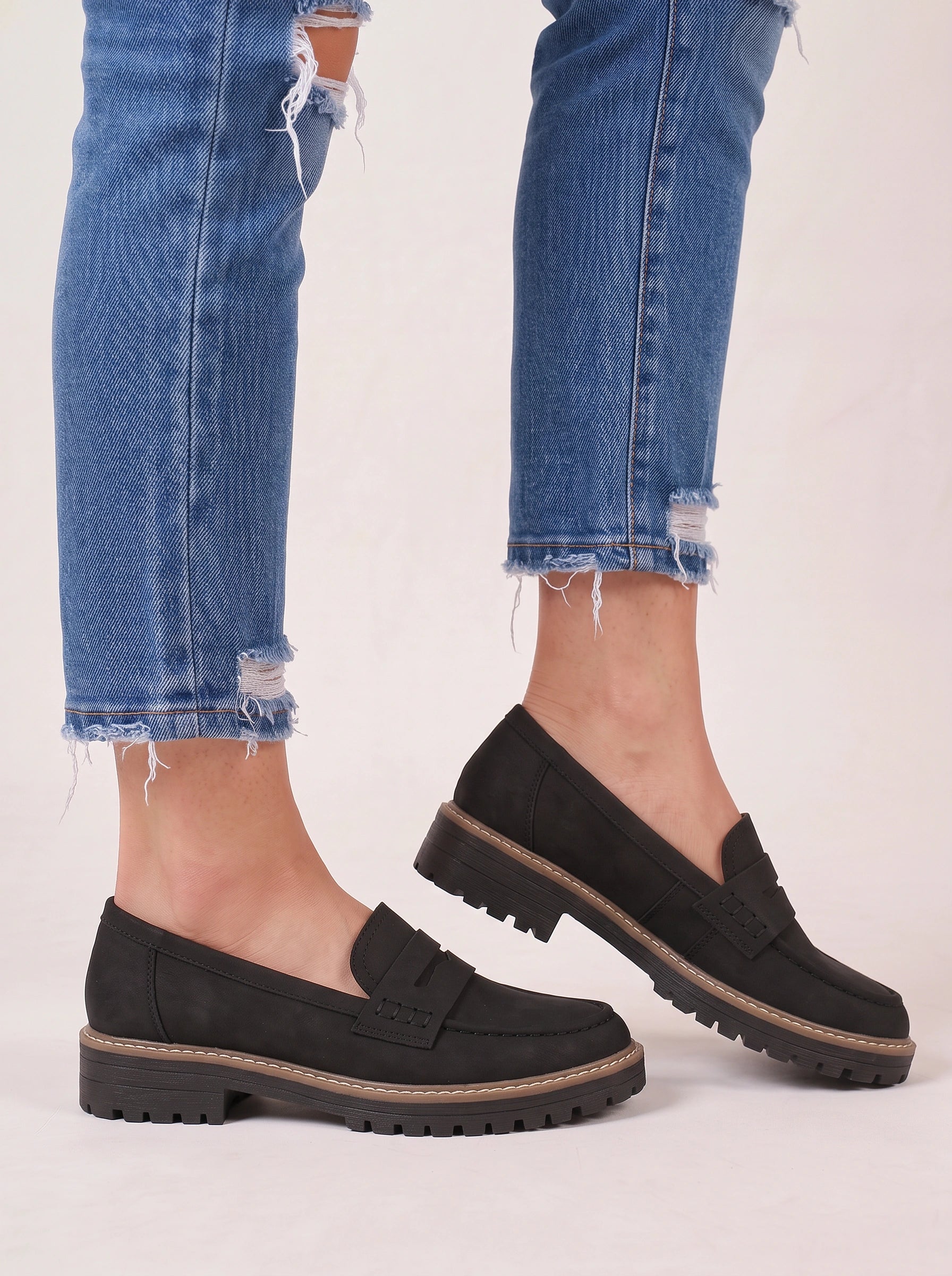Mocassins à plateforme épaisse Treadmark - mocassins penny en cuir à enfiler pour femme, décontractés, automne
