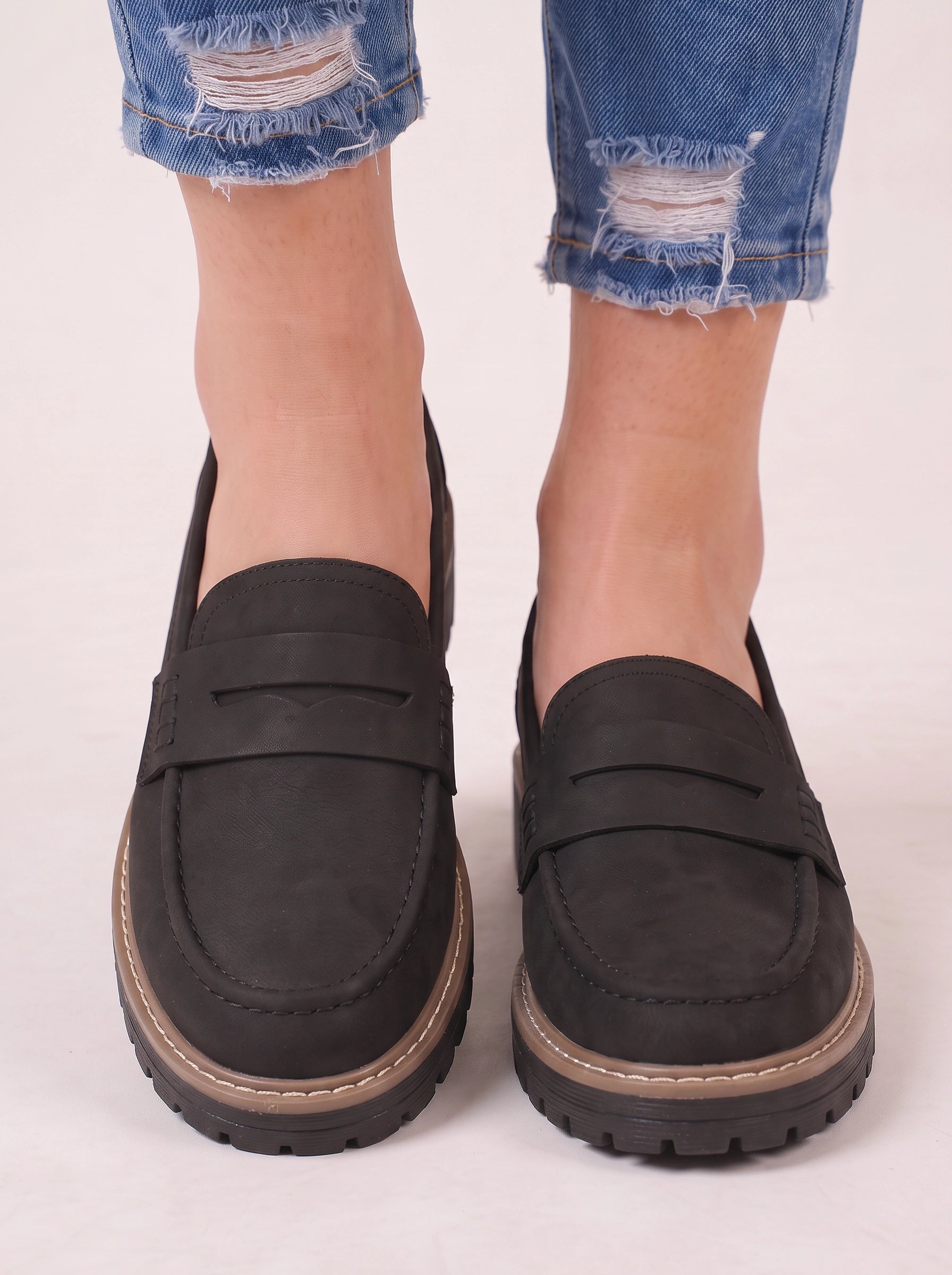 Mocassins à plateforme épaisse Treadmark - mocassins penny en cuir à enfiler pour femme, décontractés, automne