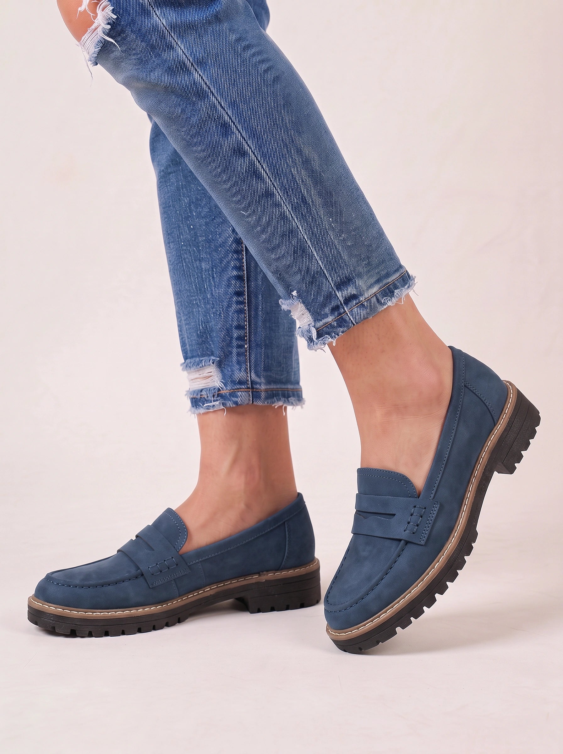 Mocassins à plateforme épaisse Treadmark - mocassins penny en cuir à enfiler pour femme, décontractés, automne