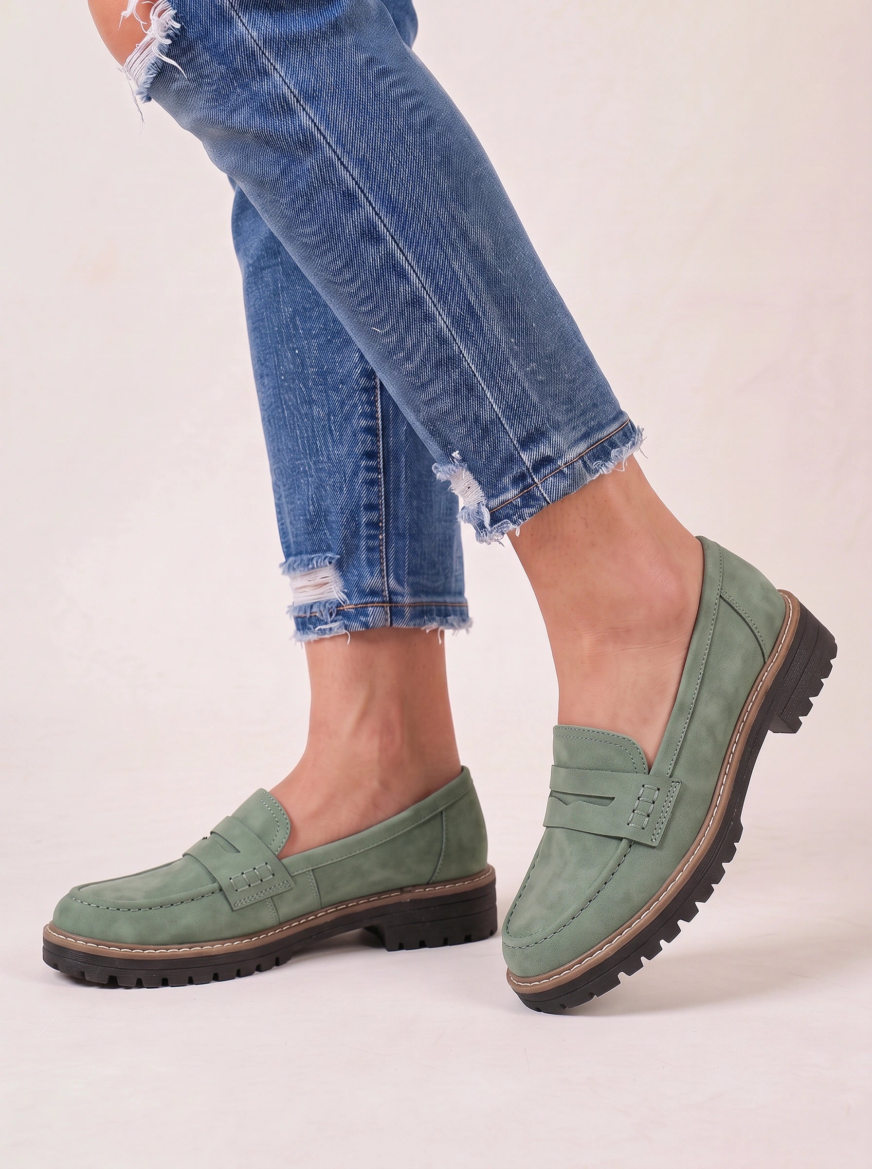 Mocassins à plateforme épaisse Treadmark - mocassins penny en cuir à enfiler pour femme, décontractés, automne