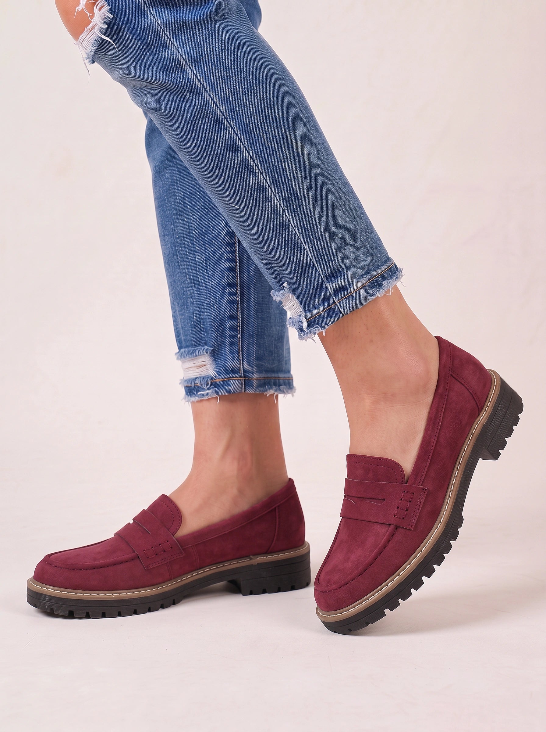 Mocassins à plateforme épaisse Treadmark - mocassins penny en cuir à enfiler pour femme, décontractés, automne