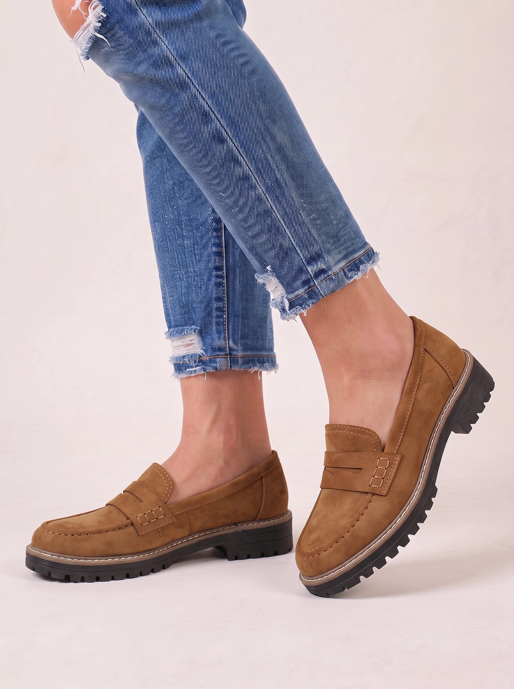 Mocassins à plateforme épaisse Treadmark - mocassins penny en cuir à enfiler pour femme, décontractés, automne