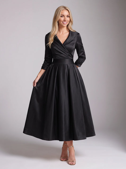 Robe longue Satinova avec corsage portefeuille - robe longue en satin pour femme, formelle, soirée, invitée de mariage, cocktail noir et fêtes