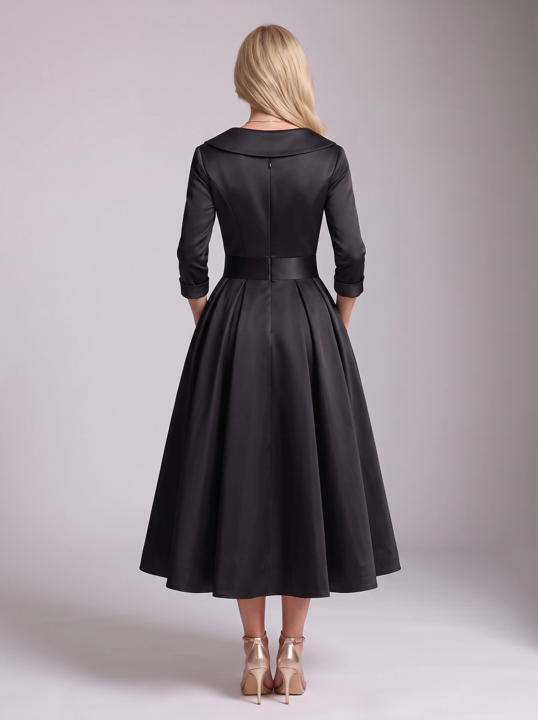 Robe longue Satinova avec corsage portefeuille - robe longue en satin pour femme, formelle, soirée, invitée de mariage, cocktail noir et fêtes