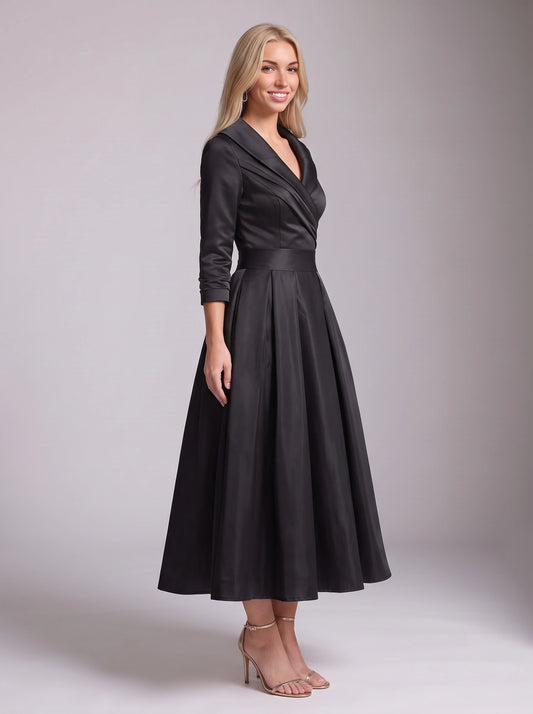Robe longue Satinova avec corsage portefeuille - robe longue en satin pour femme, formelle, soirée, invitée de mariage, cocktail noir et fêtes