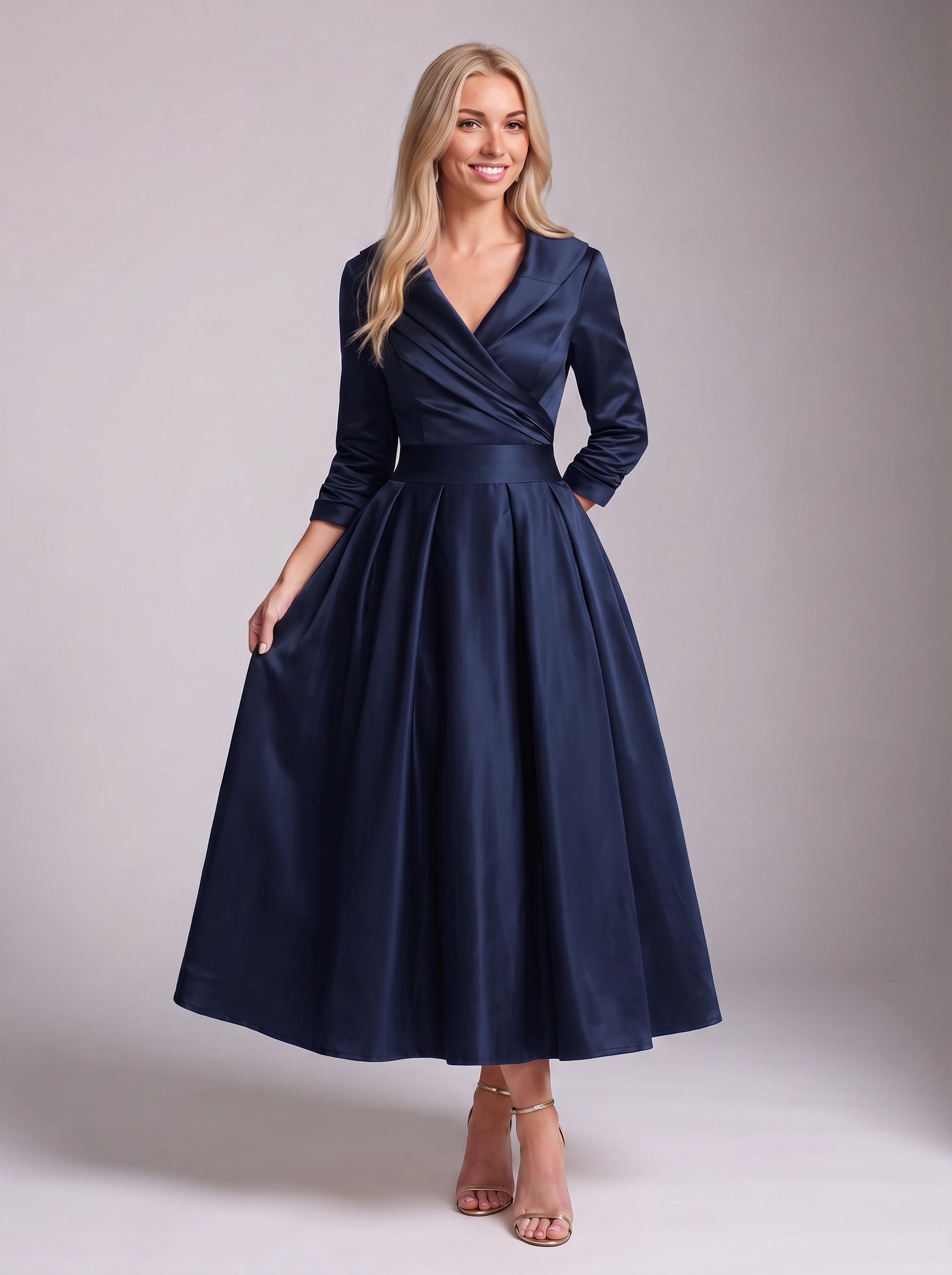 Robe longue Satinova avec corsage portefeuille - robe longue en satin pour femme, formelle, soirée, invitée de mariage, cocktail noir et fêtes