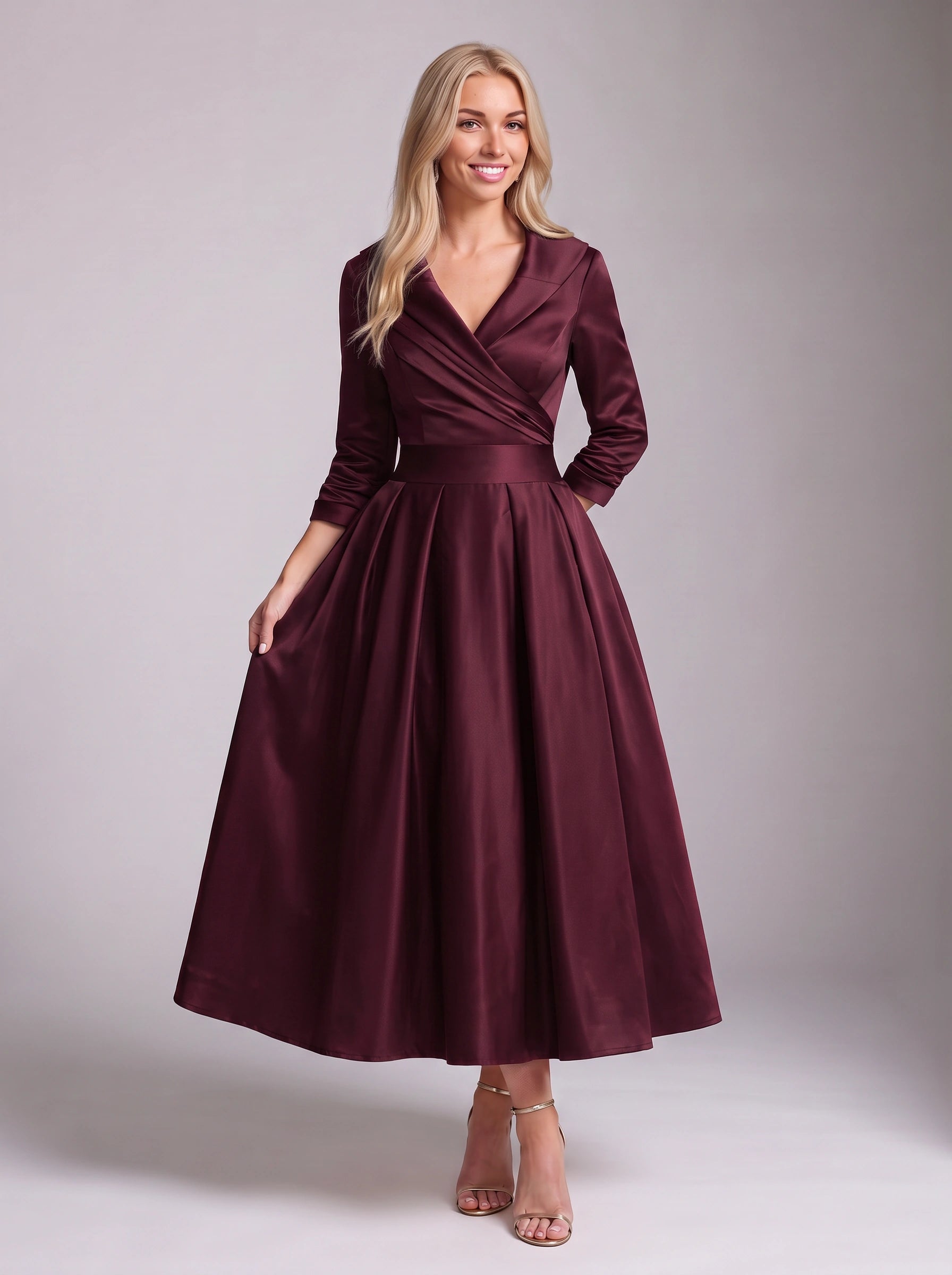 Robe longue Satinova avec corsage portefeuille - robe longue en satin pour femme, formelle, soirée, invitée de mariage, cocktail noir et fêtes