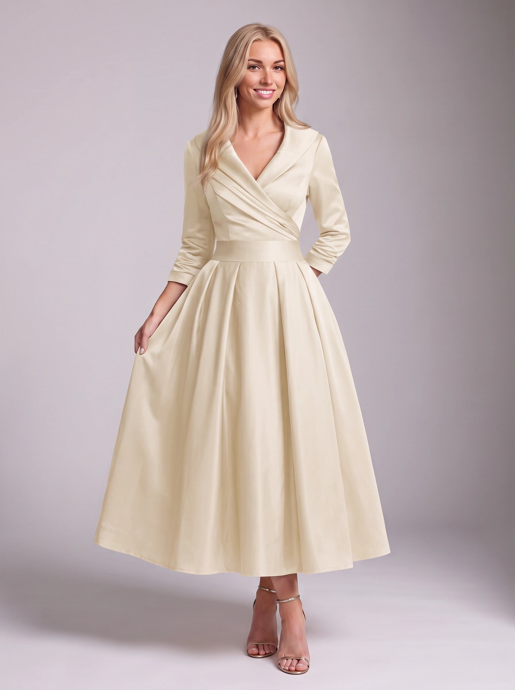 Robe longue Satinova avec corsage portefeuille - robe longue en satin pour femme, formelle, soirée, invitée de mariage, cocktail noir et fêtes