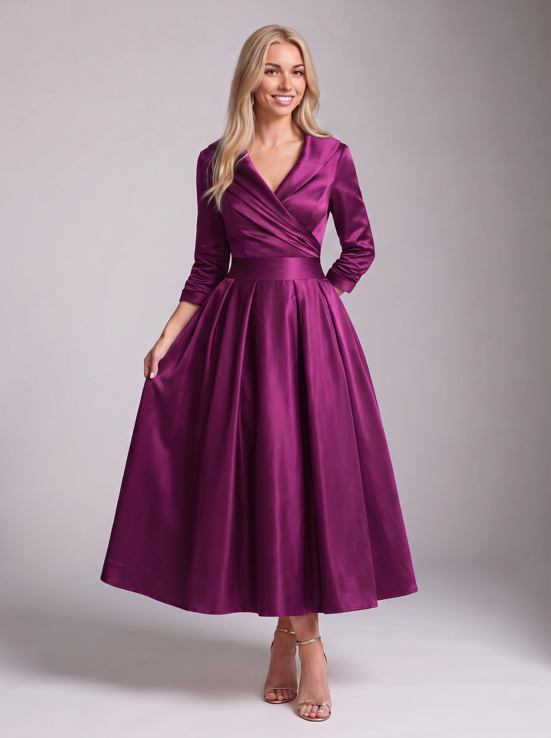 Robe longue Satinova avec corsage portefeuille - robe longue en satin pour femme, formelle, soirée, invitée de mariage, cocktail noir et fêtes