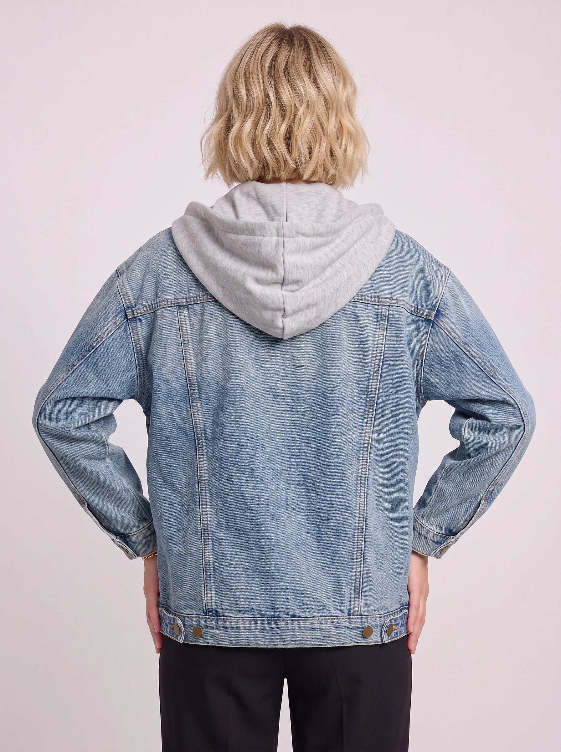 Caprio Hooded Oversized Denim Jacket – Women Casual Streetwear Business Casual Layering Jean Jacket