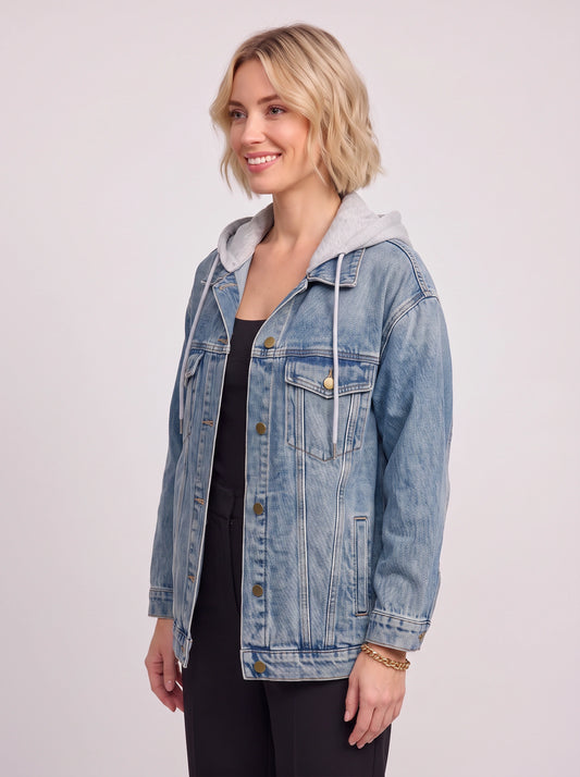 Veste en jean oversize à capuche Caprio - Veste pour femme décontractée streetwear, style casual business, à superposer