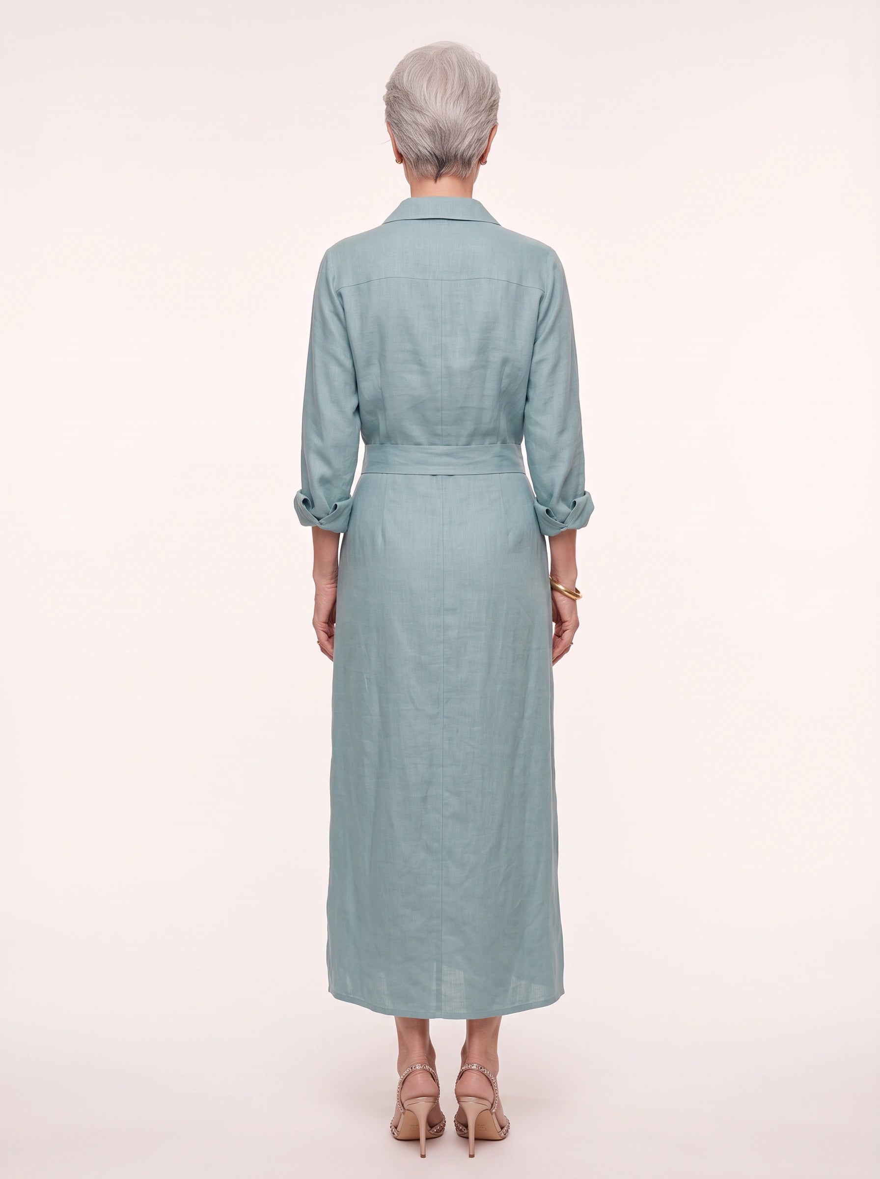 Robe longue chemise en lin Cintaire - Robe longue à manches longues, boutonnée sur le devant et ceinturée, style décontracté d'été pour femme